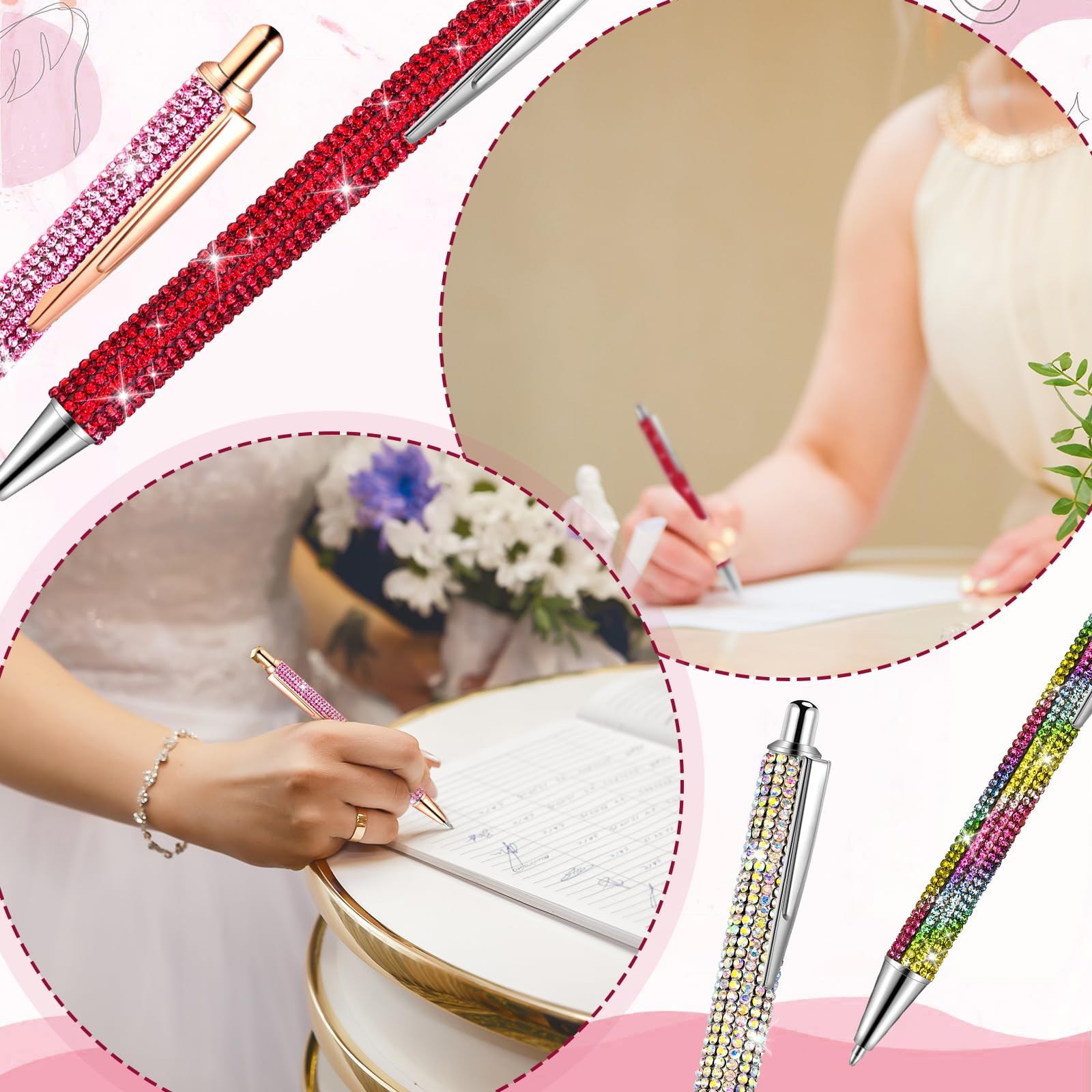ZSMKJIAYE 20Pcs Rhinestone Pens Bling Metal Ballpoint Diamond Pens Bulk Fancy Sparkly Crystal Press