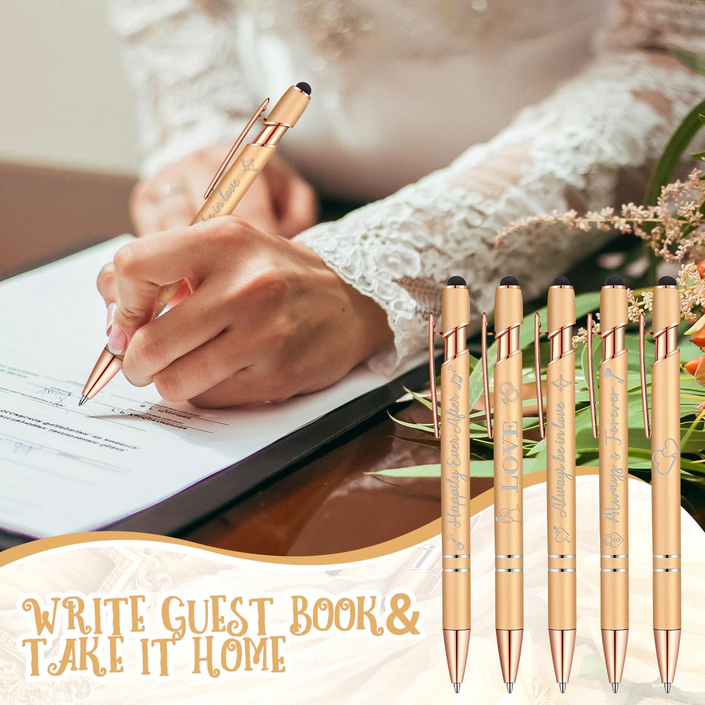 Kisston 36 Pcs Wedding Pen Bulk Bridal Shower Bachelorette Favor, Champagne