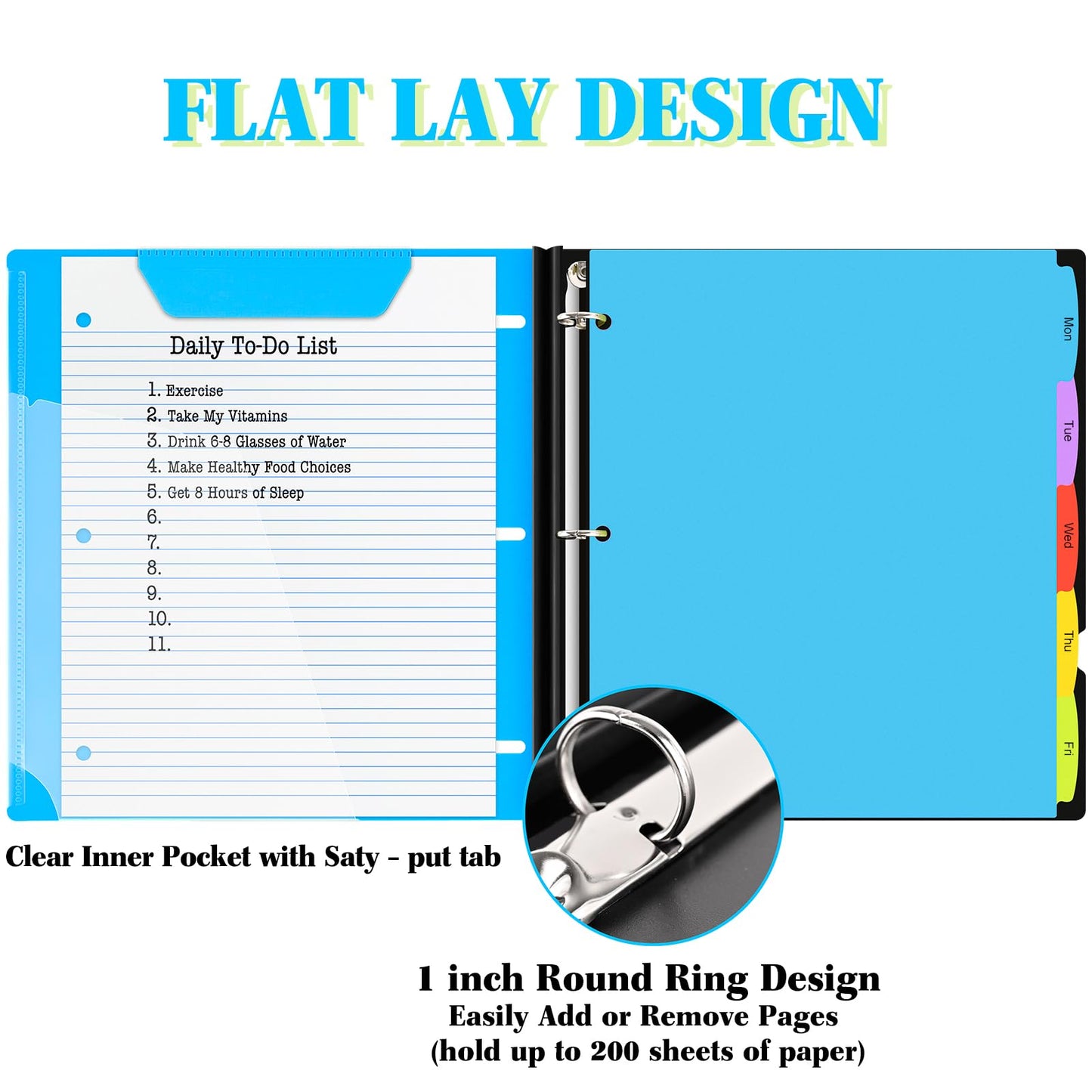 INFUN 1 Inch Telescoping 3 Ring Binder - 4PCS, Flexible Round Binder with Customizable Front Cover