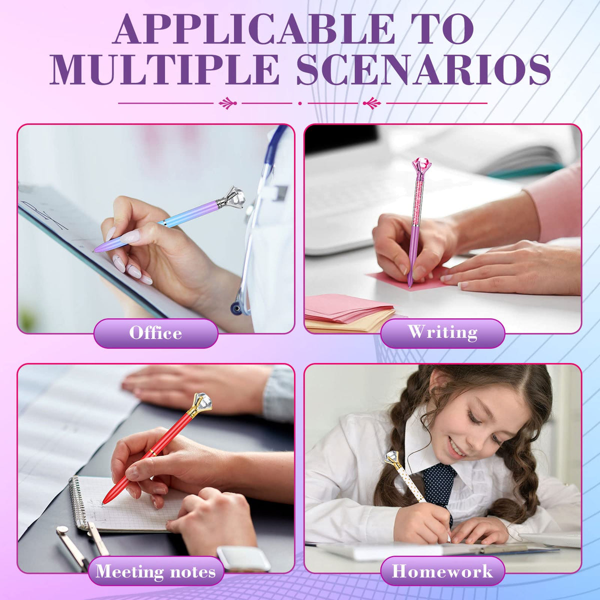 Sherr 100 Pack Crystal Diamond Pens Jewel pen Bulk, Elegant, Assorted