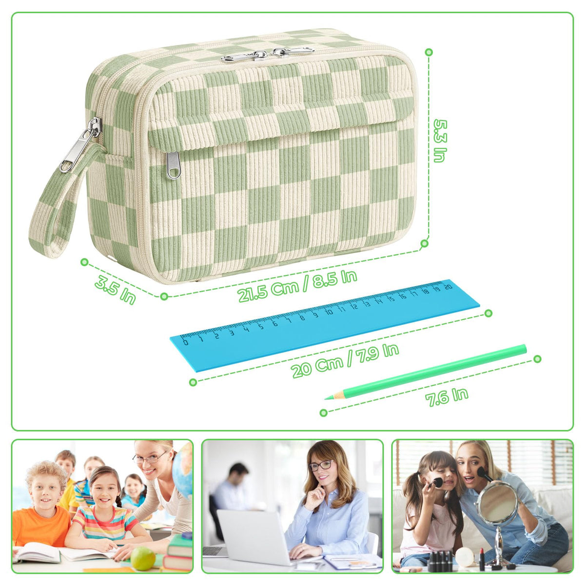 WOBAGMEN Cute Pencil Case,Large Corduroy Zippered Pencil Case Pouch, Aesthetic Pencil Bag with