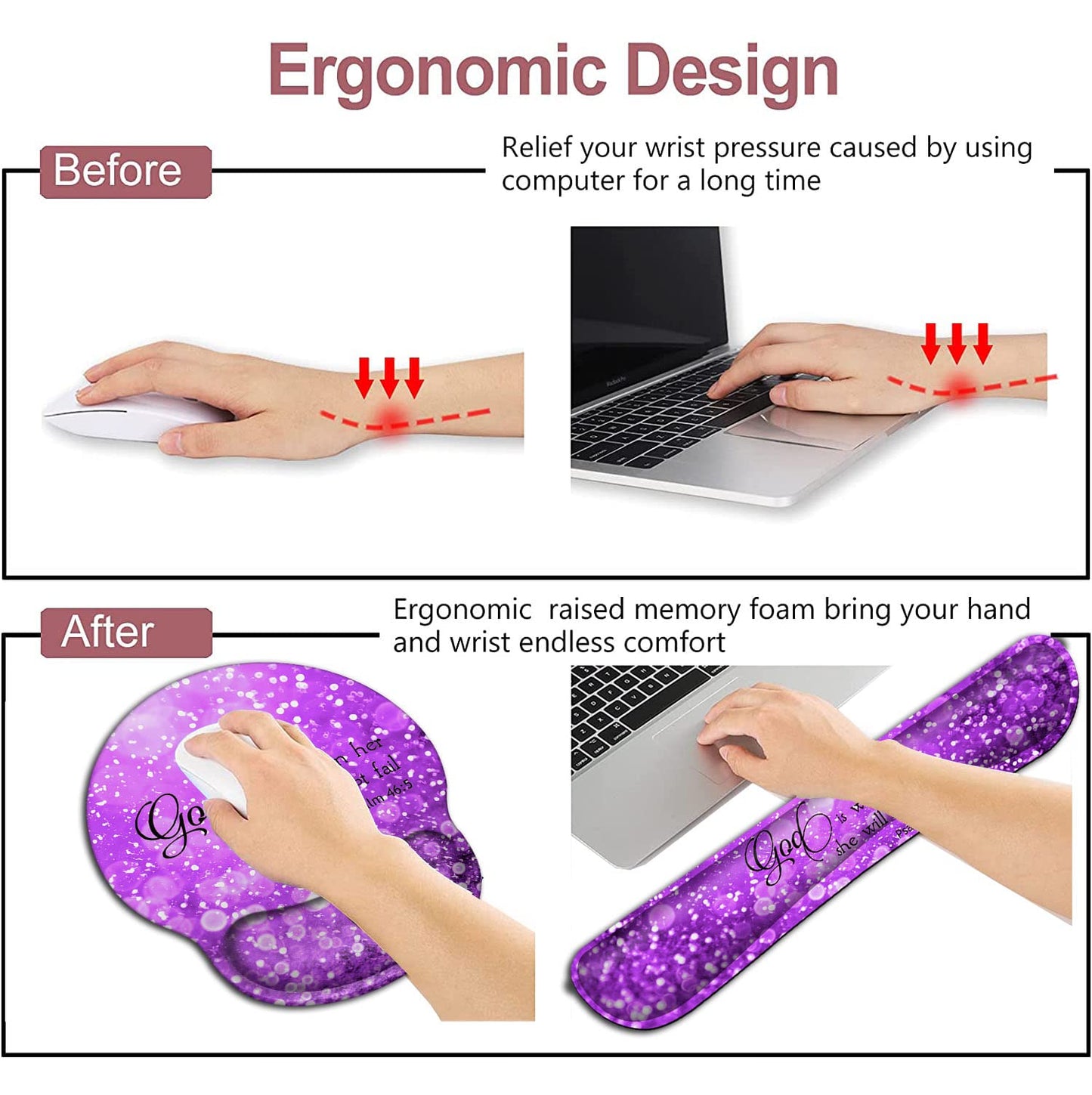 Mouse Pad with Wrist Support, Ergonomic Gel Mouse Pad Memory Foam Keyboard Wrist Rest, Suitable