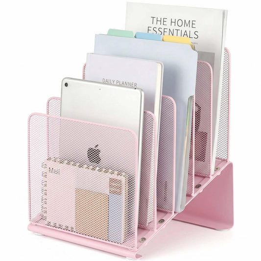 LEKETREE File Organizer for Desk, Desk Organizer with 5-Section Vertical File Rack, Folder