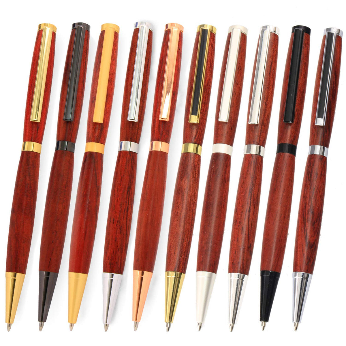 Legacy Woodturning Slimline Pen Kit - 10 Pack Variety, Gold, Black Chrome, Chrome with Black Stripe