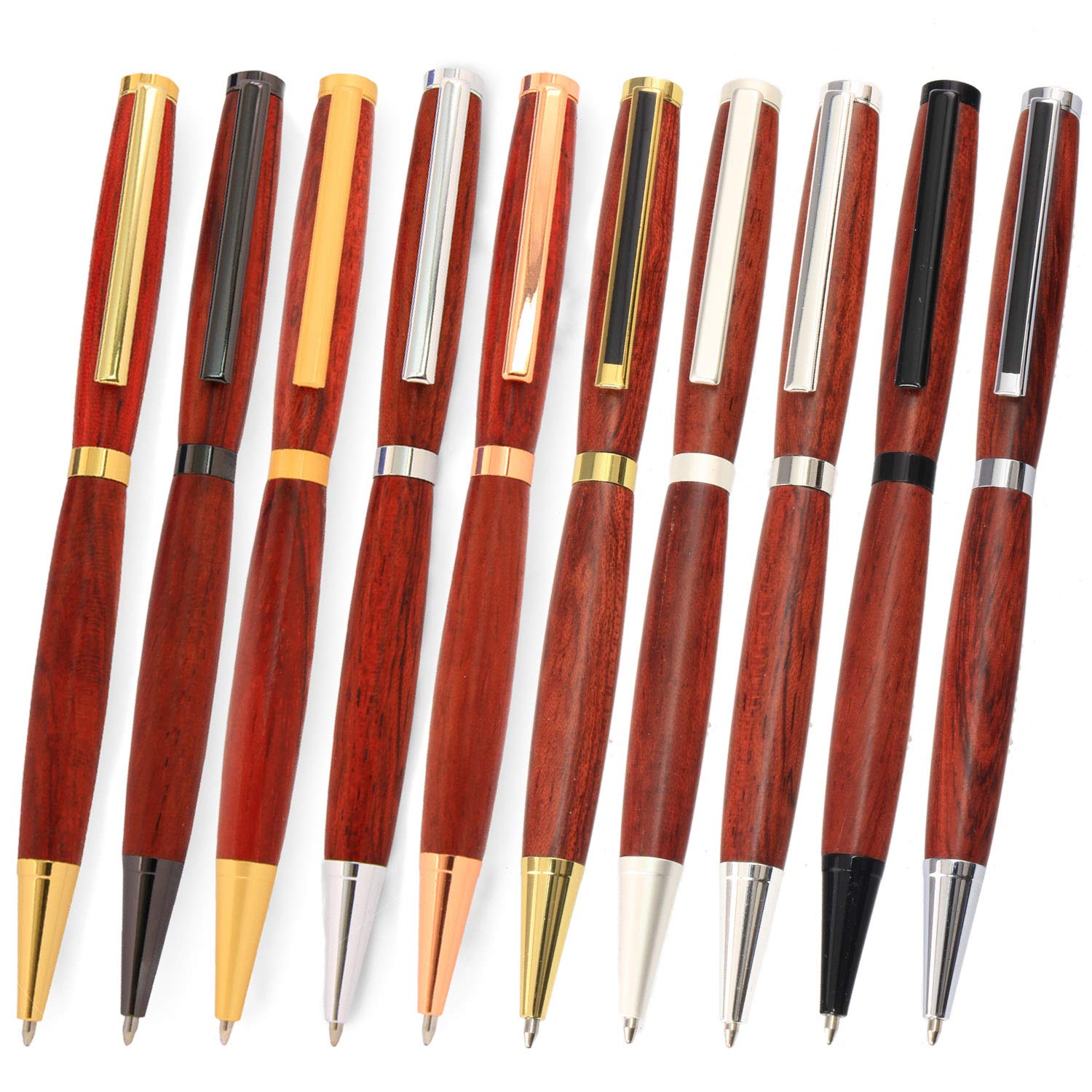 Legacy Woodturning Slimline Pen Kit - 10 Pack Variety, Gold, Black Chrome, Chrome with Black Stripe