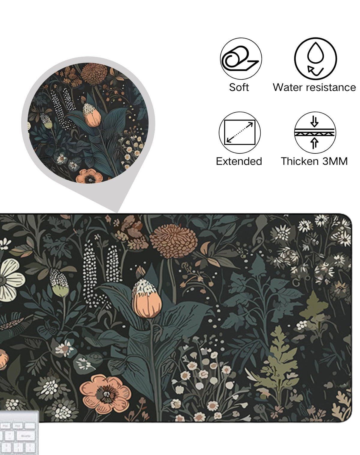 Gaming Mouse Pad, Large Size 90 X 40CM (35.4”x15.7”) Keyboard pad, Flowers Desk Mat Extended Speed