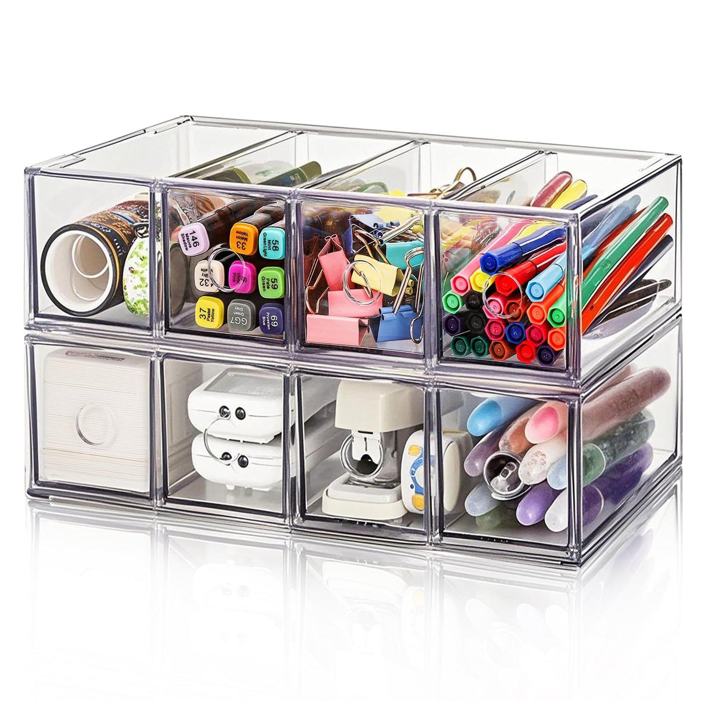 Mezchi 2 Pack Acrylic Storage Drawer Organizer, Dustproof Pen and Marker Storage Organizer for