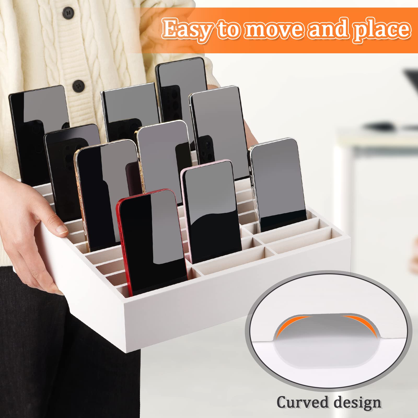 Ozzptuu 36-Grid Wooden Cell Phone Holder Desktop Organizer