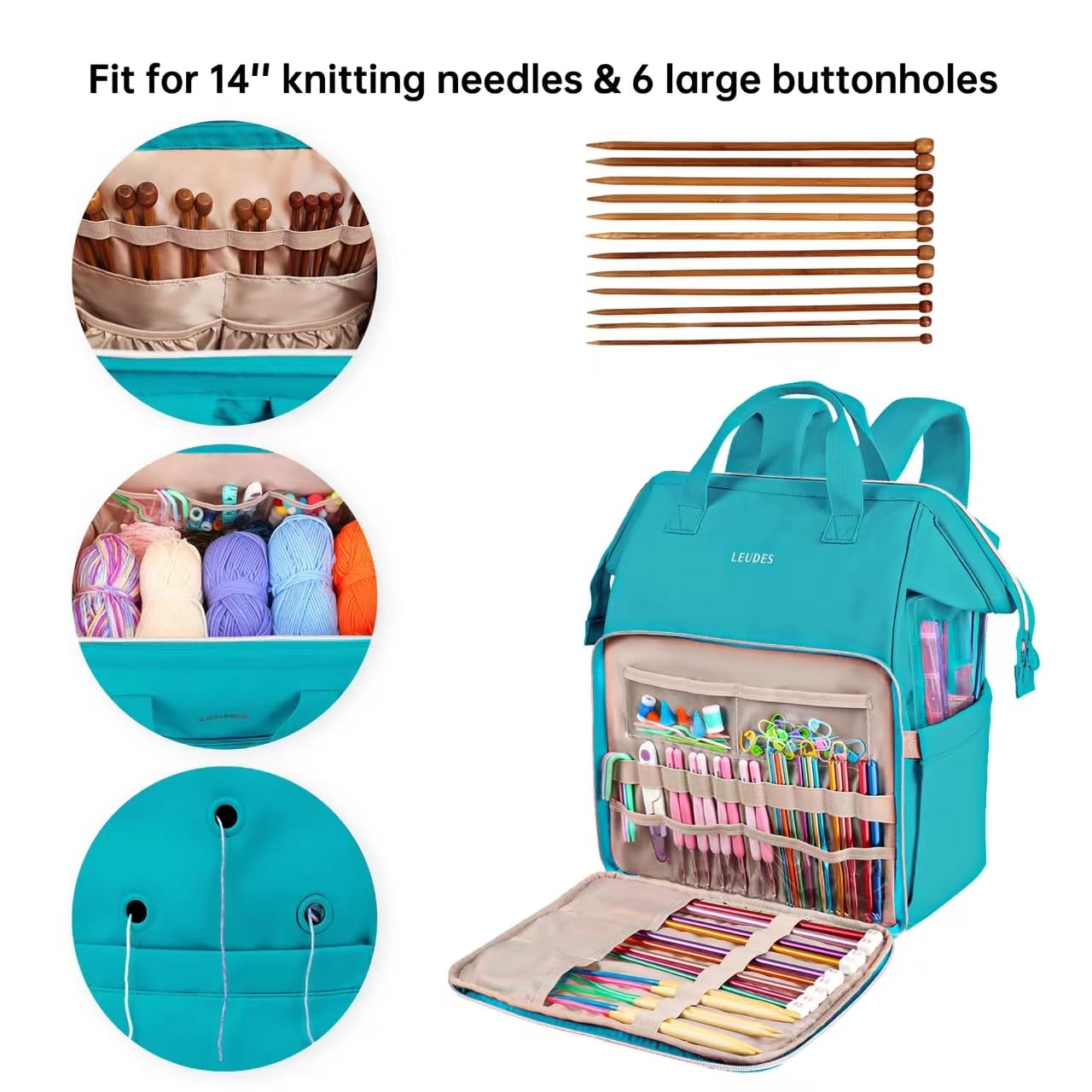 Leudes Crochet Bag Backpack for Yarn Storage Tote Travel Large Knitting Bag