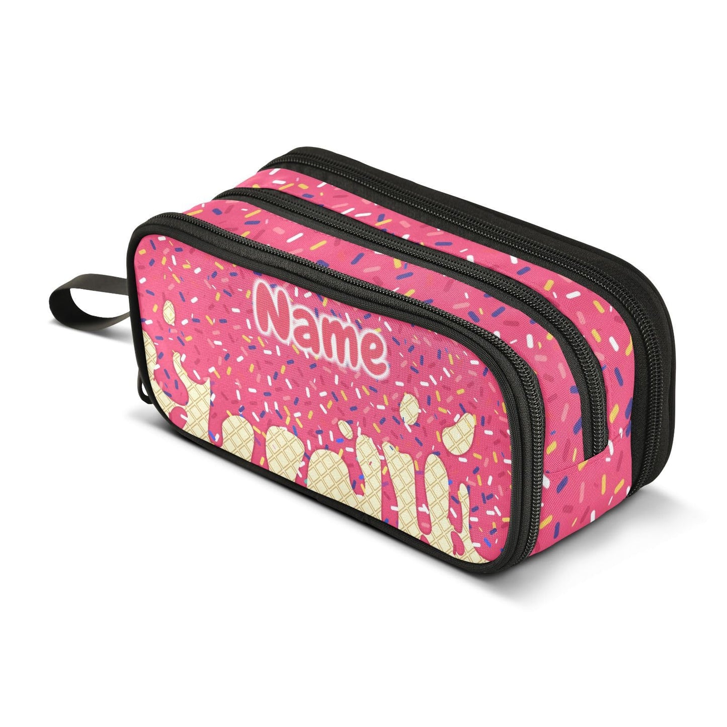 BOENLE Custom Red Ice Cream Print Pencil Case Box Boys Girls Personalized Name Large Pencil Pouch