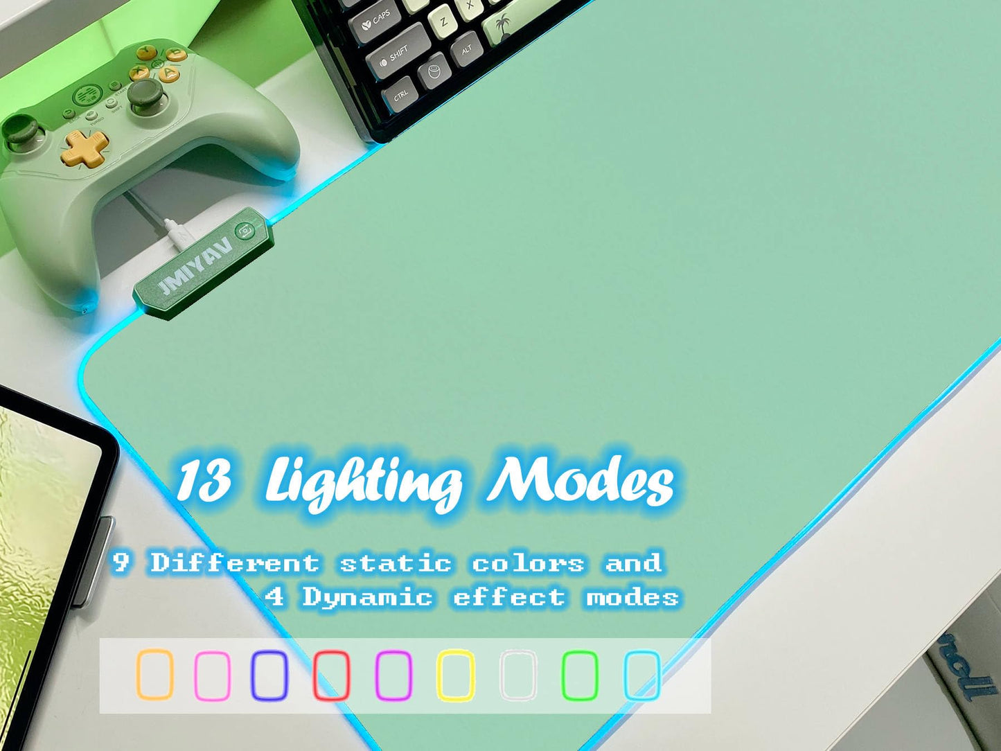 JMIYAV Green RGB Gaming Mouse Pad 31.5x12 Inch PC XL Large Glowing Led Light Up Desk Pad Non-Slip