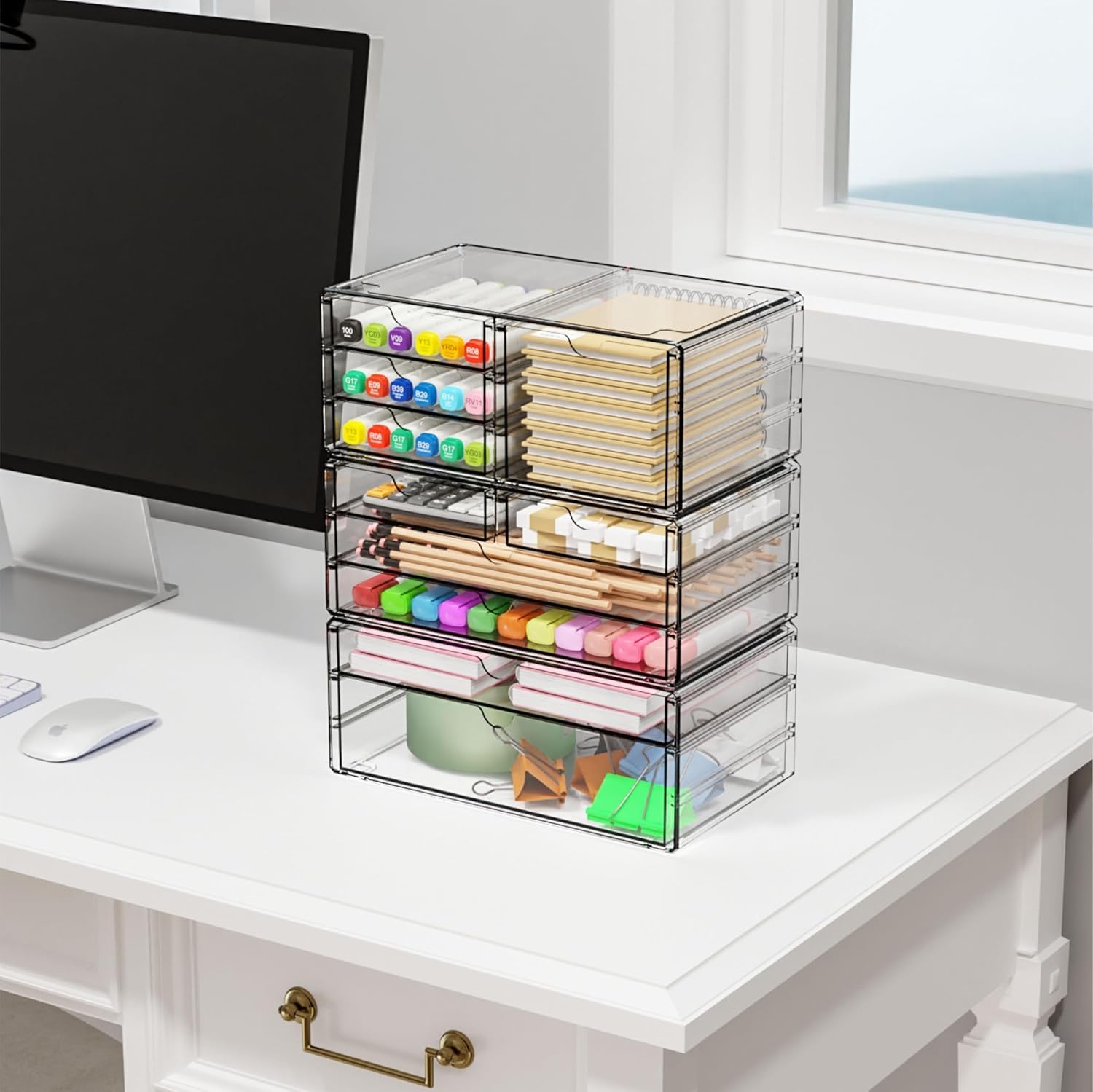 Yieach 3Pack Clear Drawer Organizers Stackable,Acrylic Storage Drawers With 10 Drawers,Multipurpose