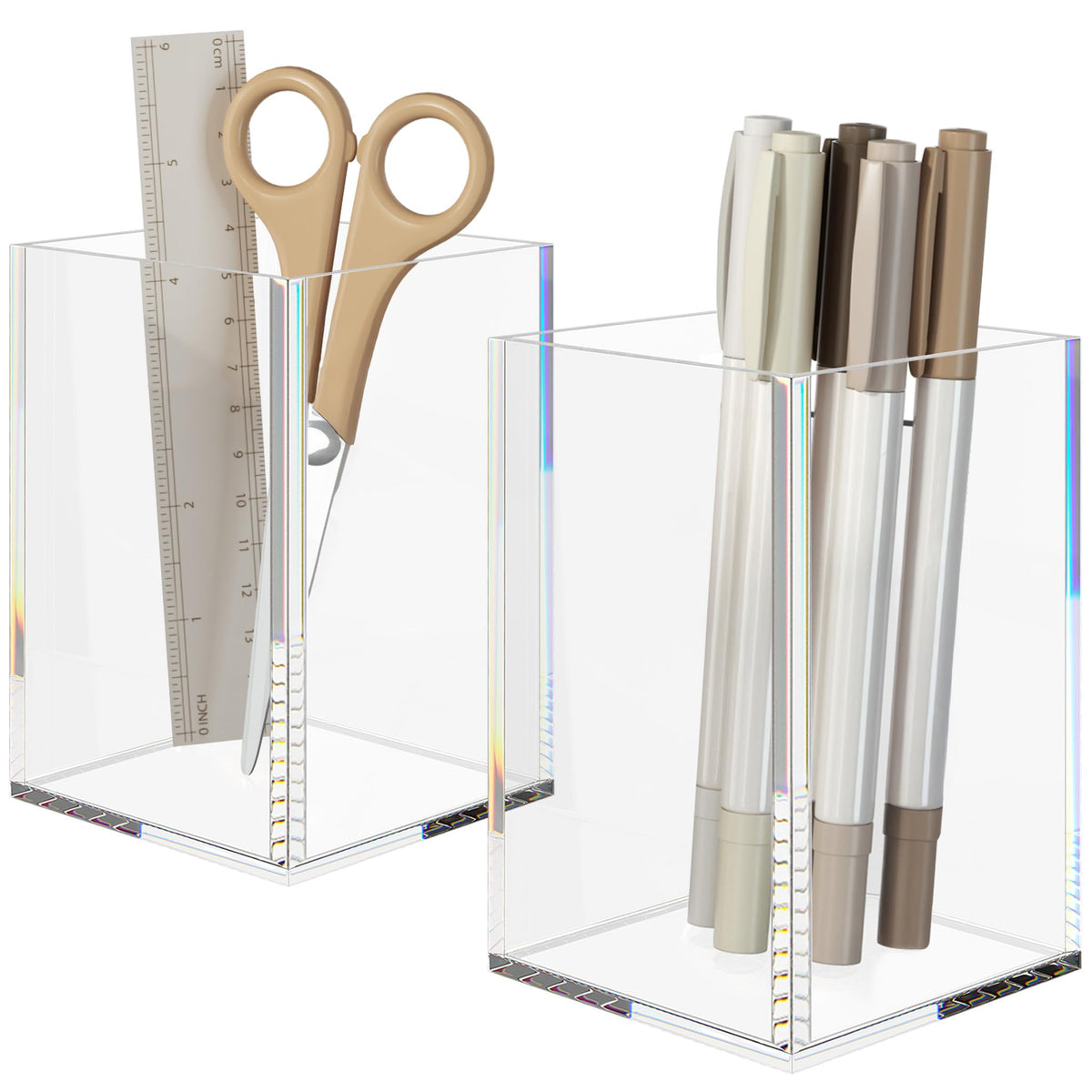 NIUBEE Acrylic Pen Holder for Desk, Clear Pencil Cup Organizer 2 Packs