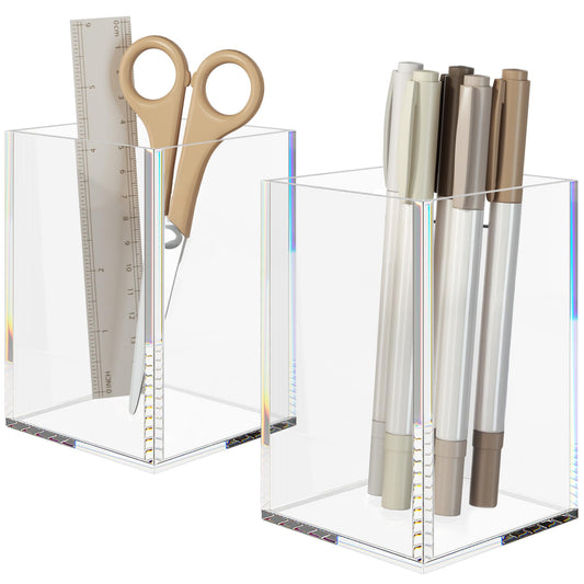NIUBEE Acrylic Pen Holder for Desk, Clear Pencil Cup Organizer 2 Packs