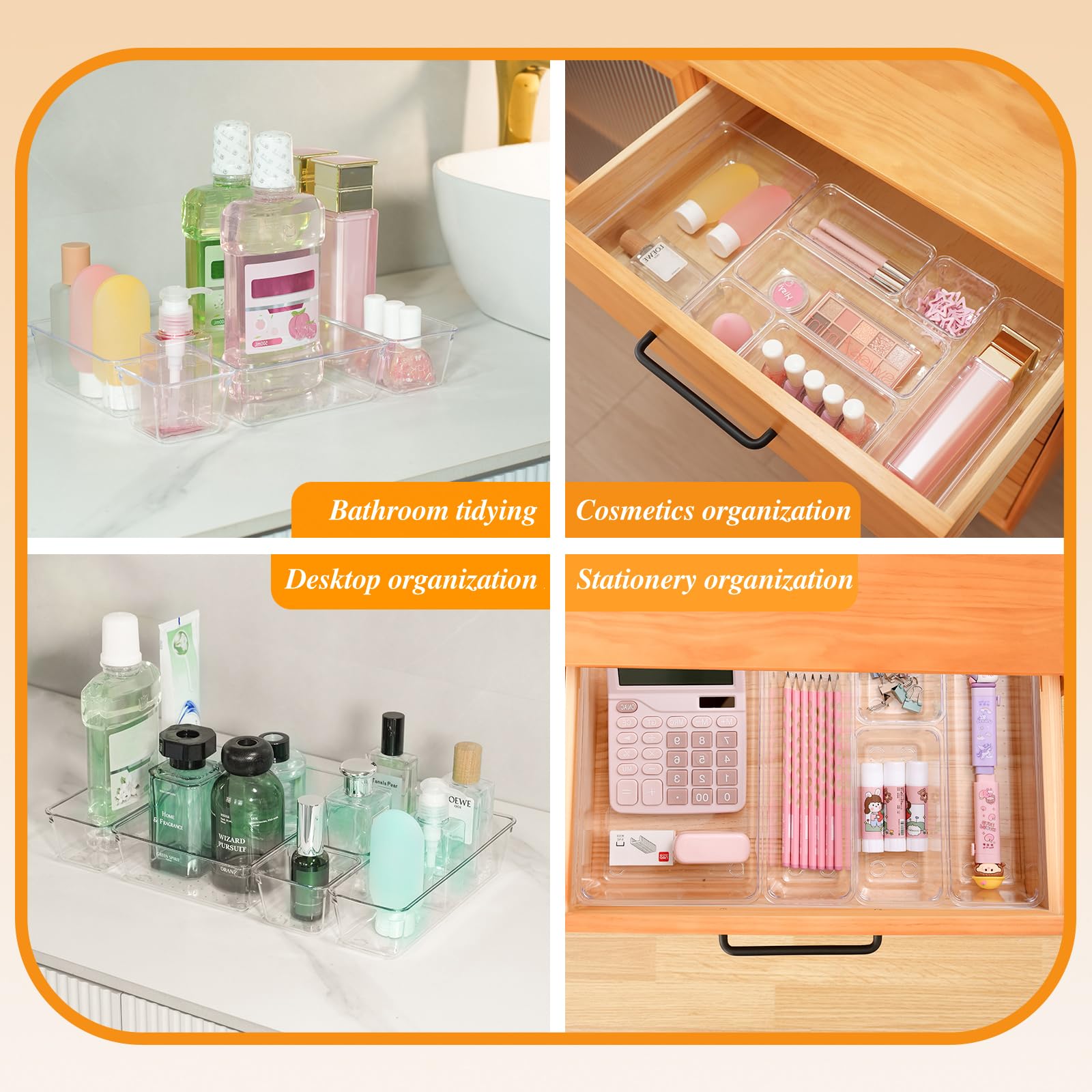 Trotianingyu Clear Acrylic Drawer Organizers Set Storage for Makeup, Office Desk Small Vanity Trays