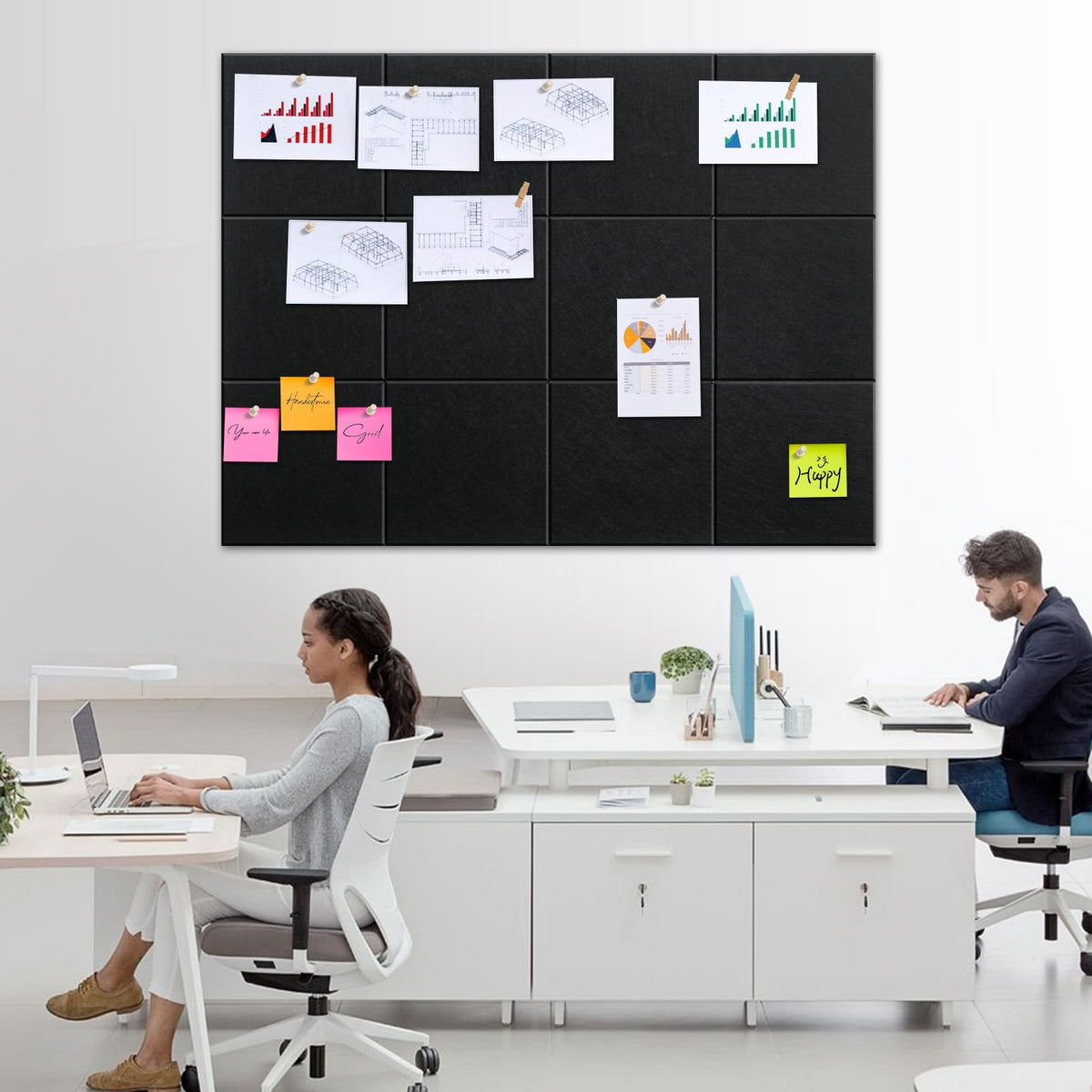Bounmer Large Cork Bulletin Board - 48" x 36" Cork Board for Walls - 12 Pack Felt Tiles, 60