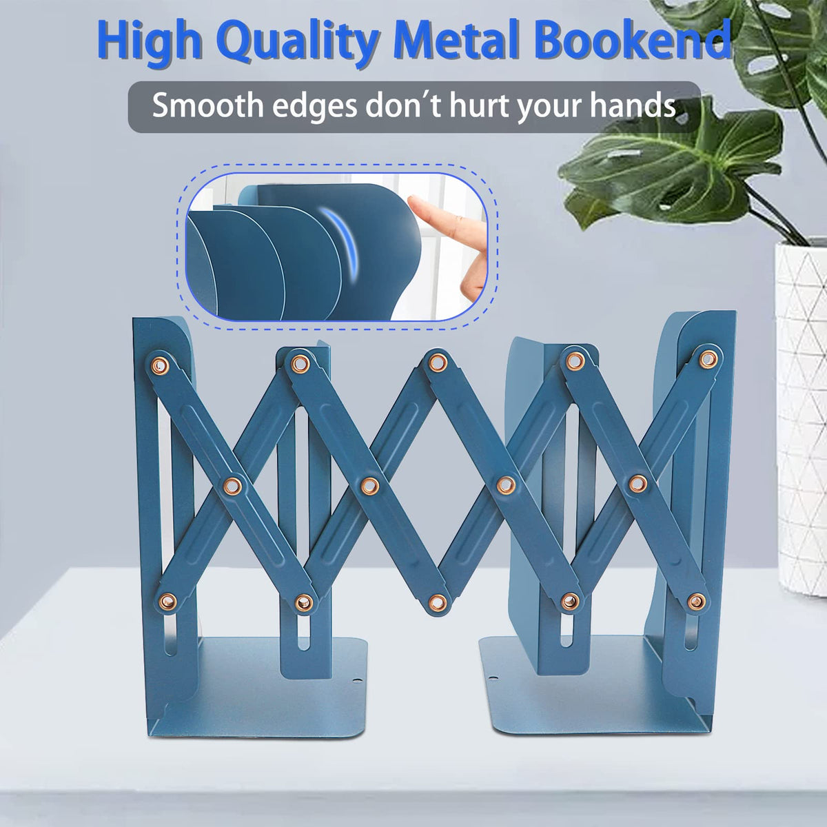 Non Skid Book Ends to Hold Books, Carooyac Heavy Duty Bookends Adjustable Book End, Metal Bookends