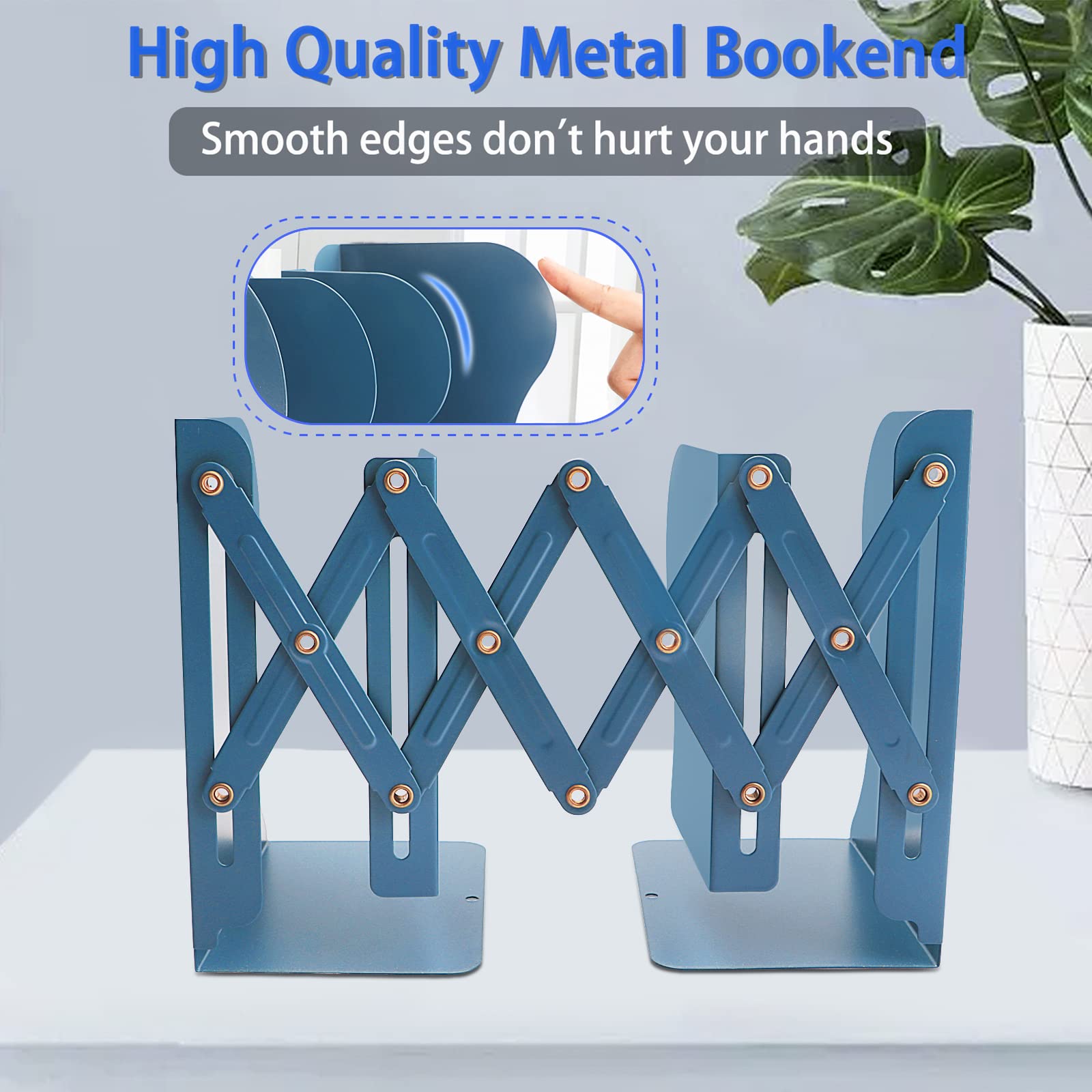 Non Skid Book Ends to Hold Books, Carooyac Heavy Duty Bookends Adjustable Book End, Metal Bookends