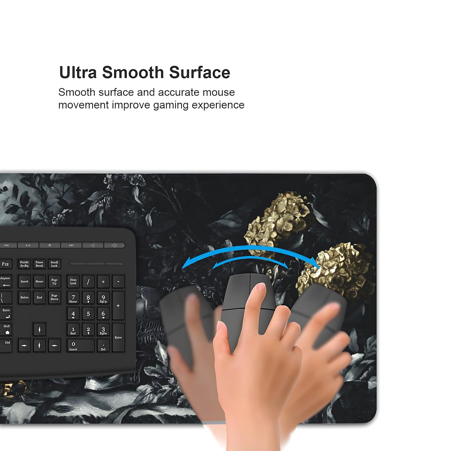 Aesthetic Skull Gaming Mouse Pad, Black Gold Dark Epic Desk Mat with Anti-Slip Base & Stitched