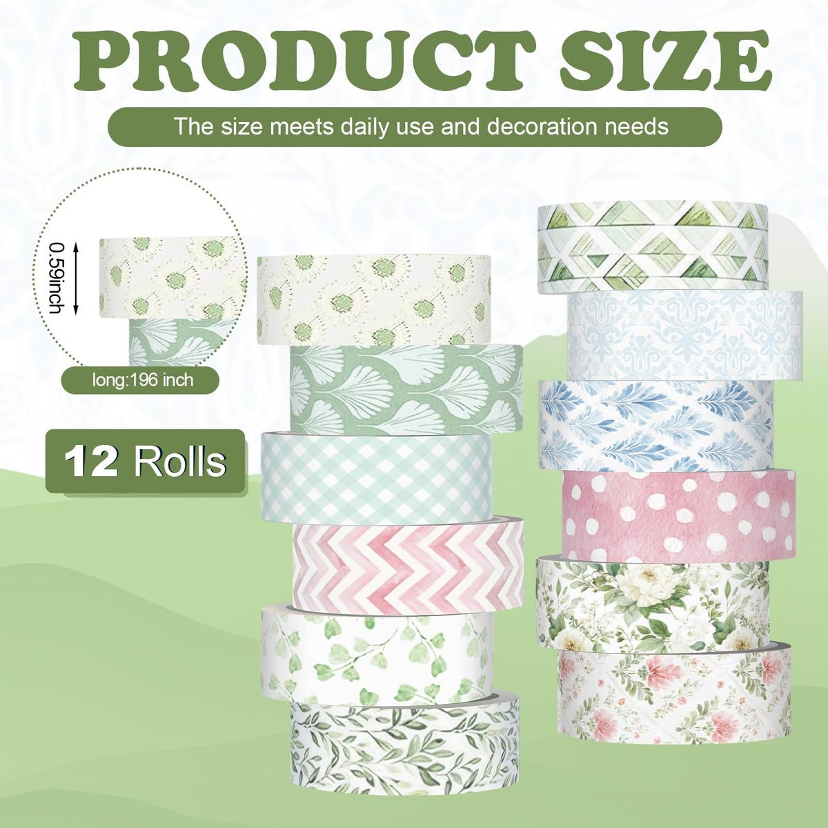 YooNotee 12 Rolls Floral Washi Tape Set,Watercolor,Garden