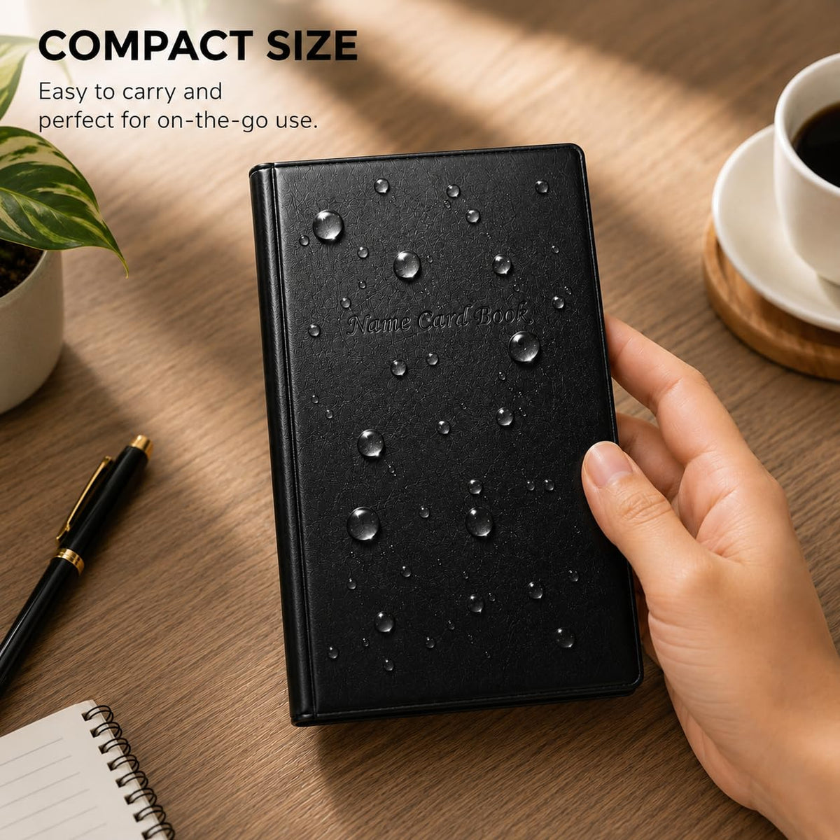 Business Card Holder Book Organizer, 300-Card PU Leather Binder, Black