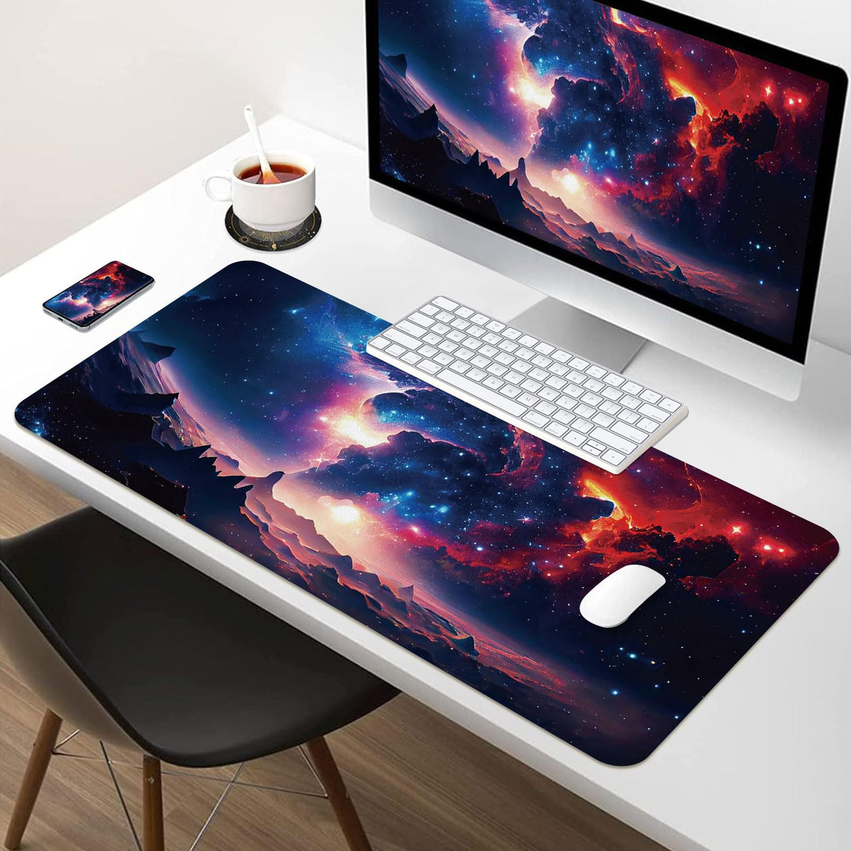 Leather Desk Mat 31.5" x 15.7", Desk Pad for Computer or Laptop, Galaxy Computer Mat Mouse Pad for