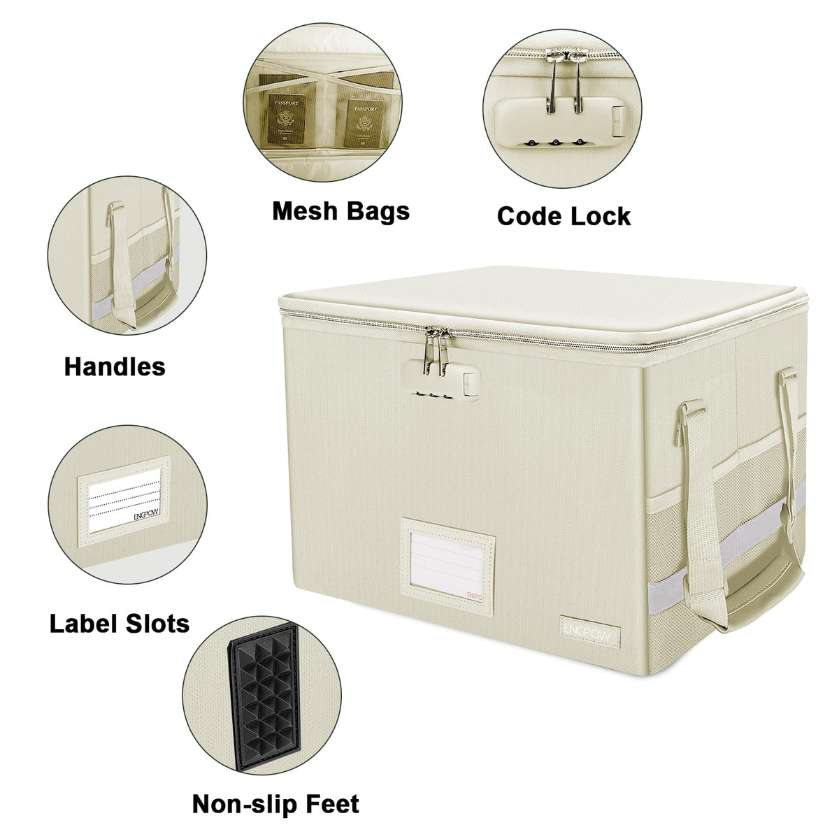 ENGPOW File Box with Lock,Fireproof Document Box with Zipper Lid,Collapsible File Storage Organizer