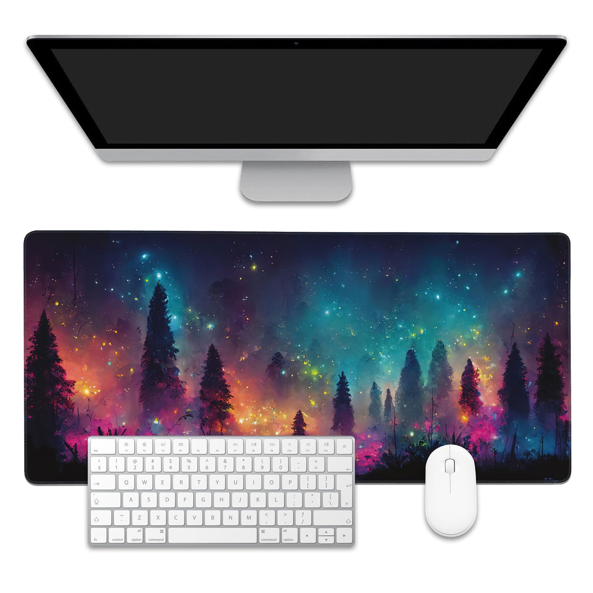 EOBKLAX Fantasy Forest Desk Mat,Large Gaming Mouse Pad,Non-Slip Rubber Base Desk Pad with Stitched