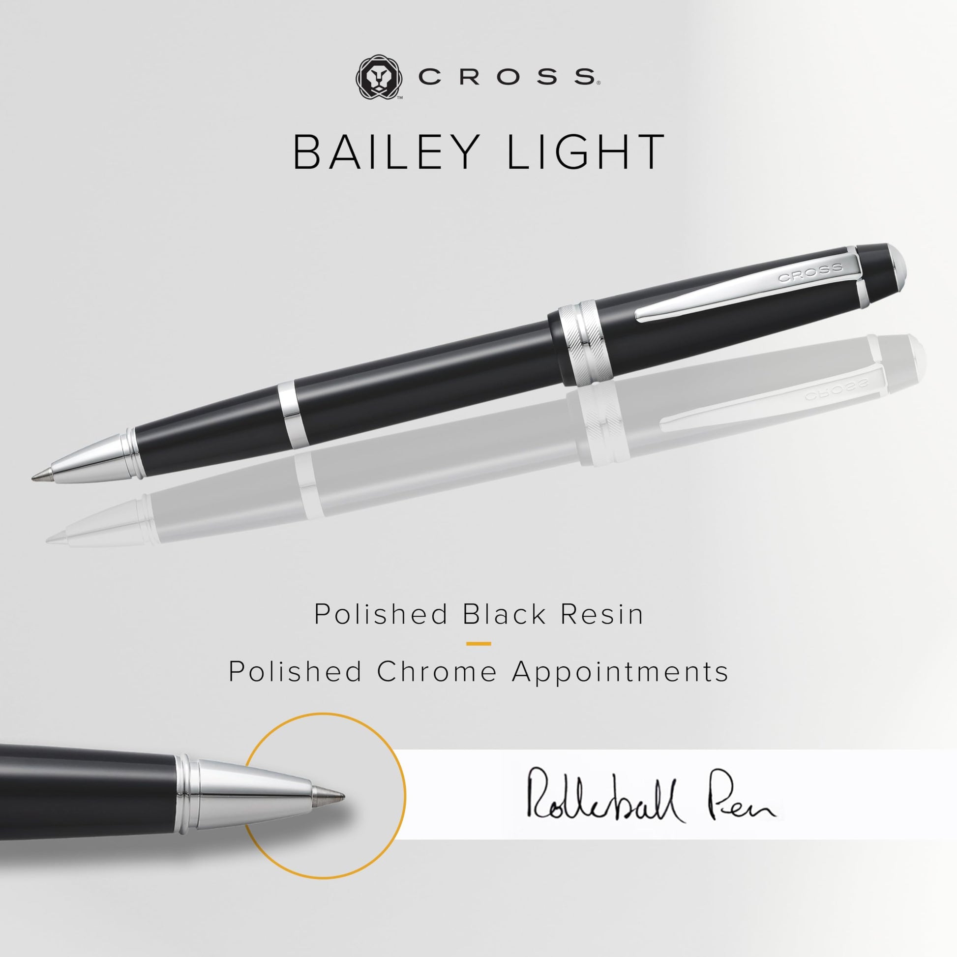 Cross Bailey Light Rollerball Pen, Glossy Black, Medium Point, Black Ink