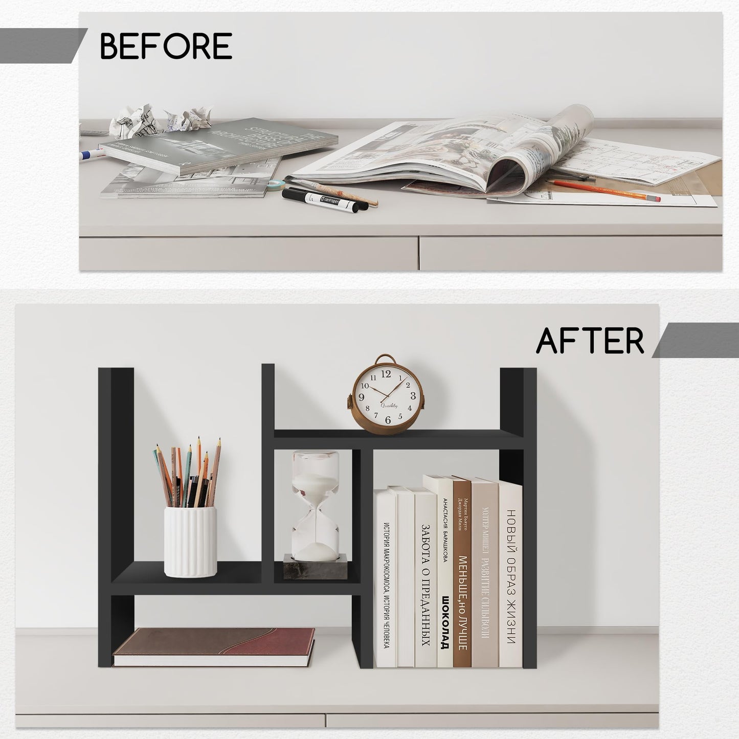 Jerry & Maggie Desktop Organizer Office Storage Rack Adjustable Wood Display Shelf Free Style