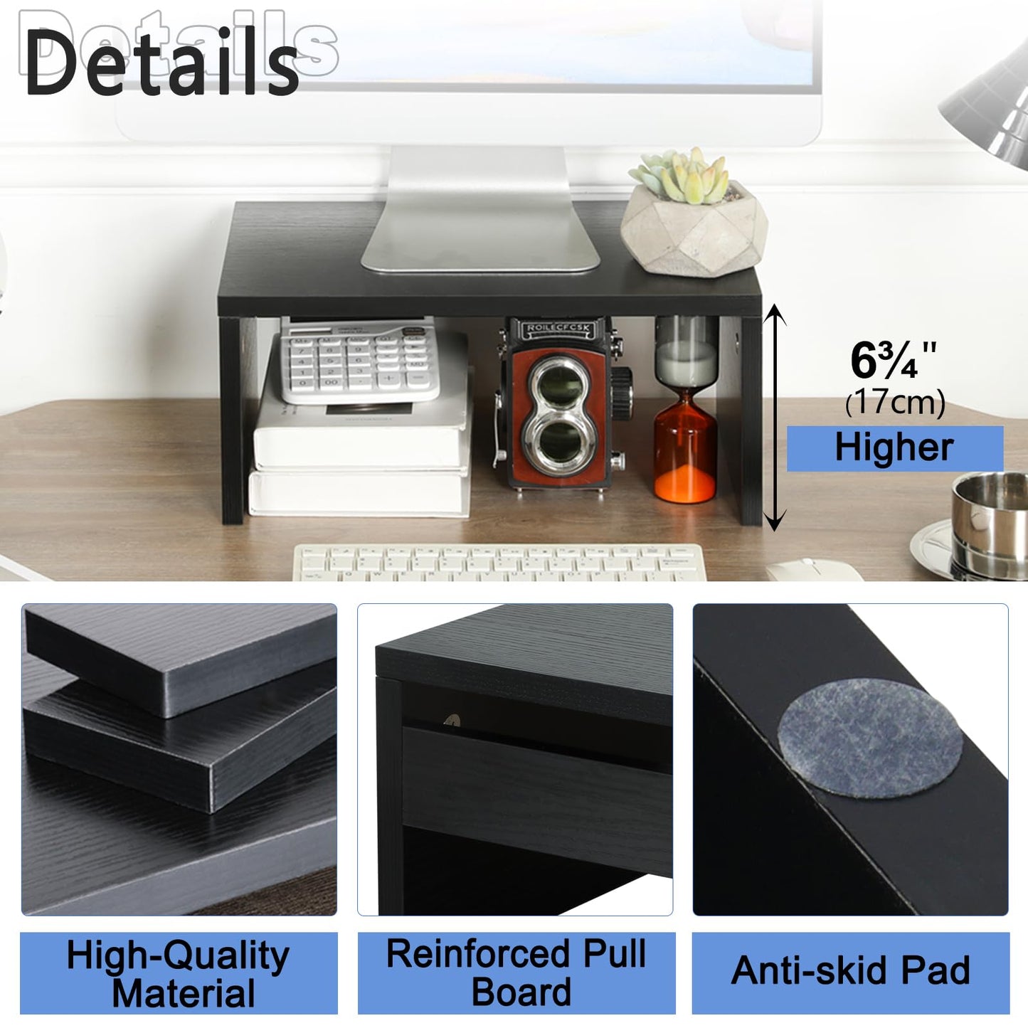 TEAMIX 6.7 inch Tall Monitor Stand Riser, Wood Shelf Riser, Desk Organizer