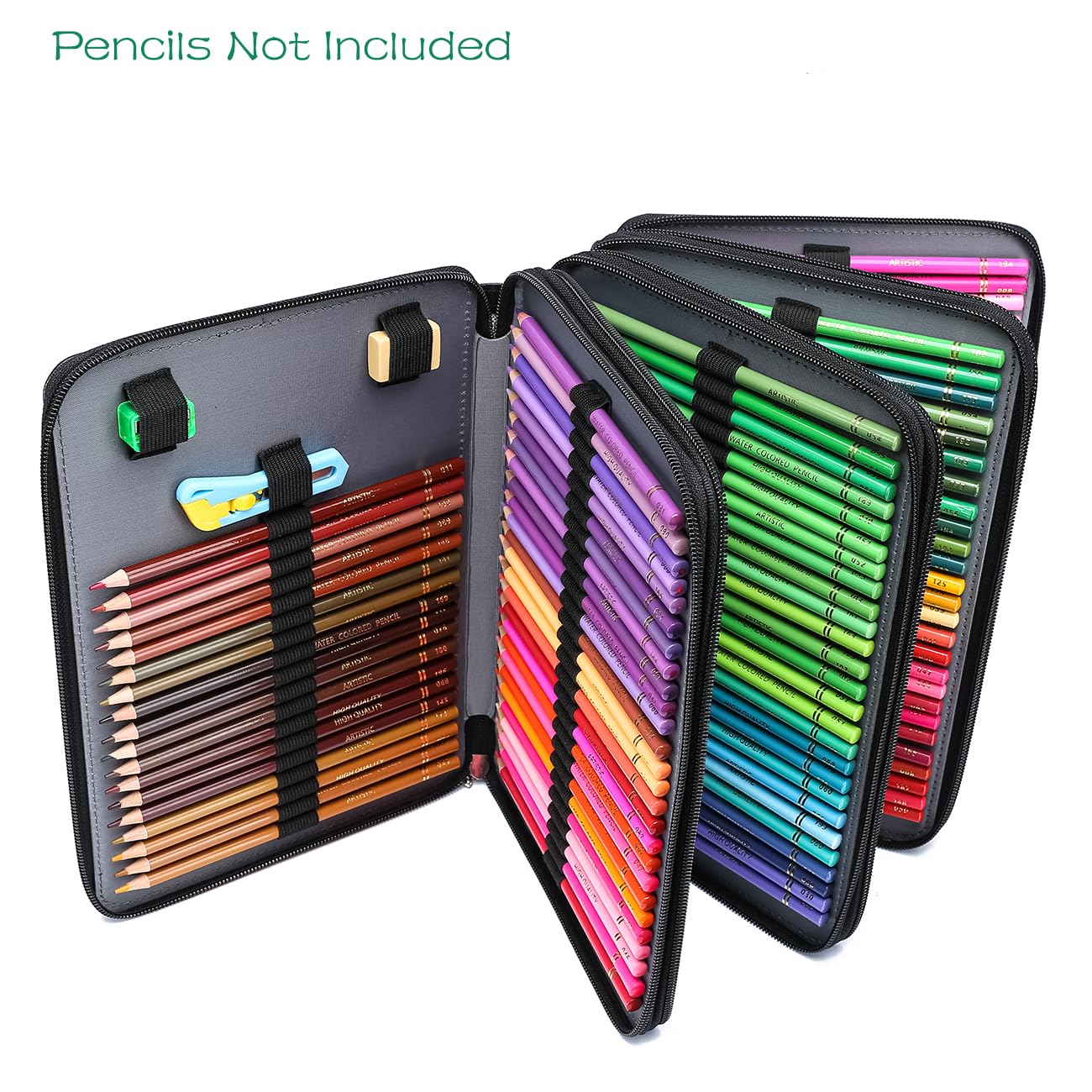 YOUNGCOL 200 Slots Colored Pencil Case - Deluxe PU Leather Pencil Organizer Holder With Zipper