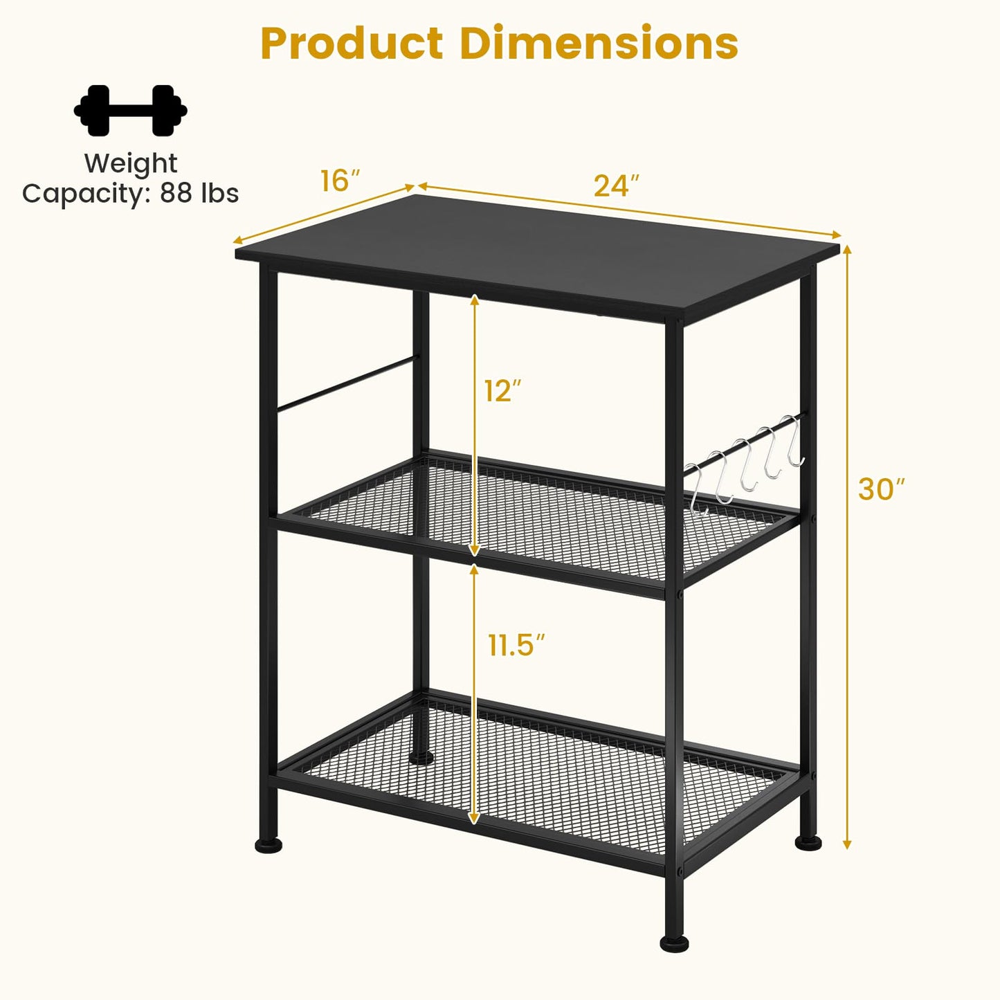 Giantex 3-Tier Small Bakers Rack with Storage Open Shelf, Microwave Cart with Wheels, Industrial