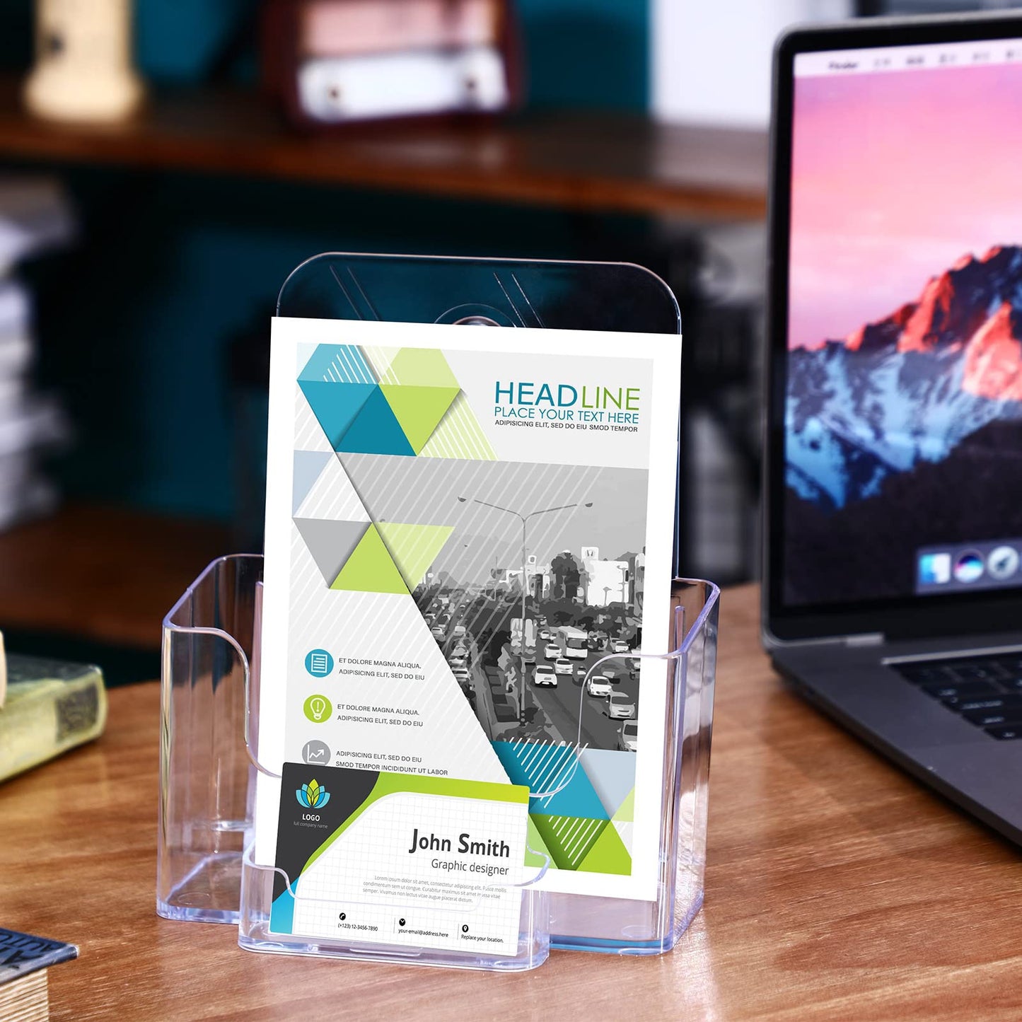 Remerry 2 Set 6.5 Inch Acrylic Brochure Holder with Business Card Pocket