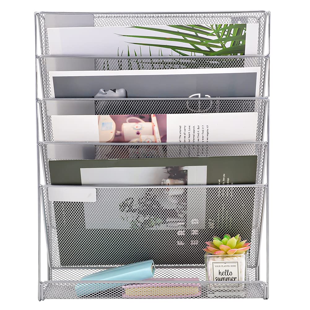 EASEPRES Desk File Organizer Mesh 6-Tier, Hanging Wall Mount Document Organization Stand, Desktop