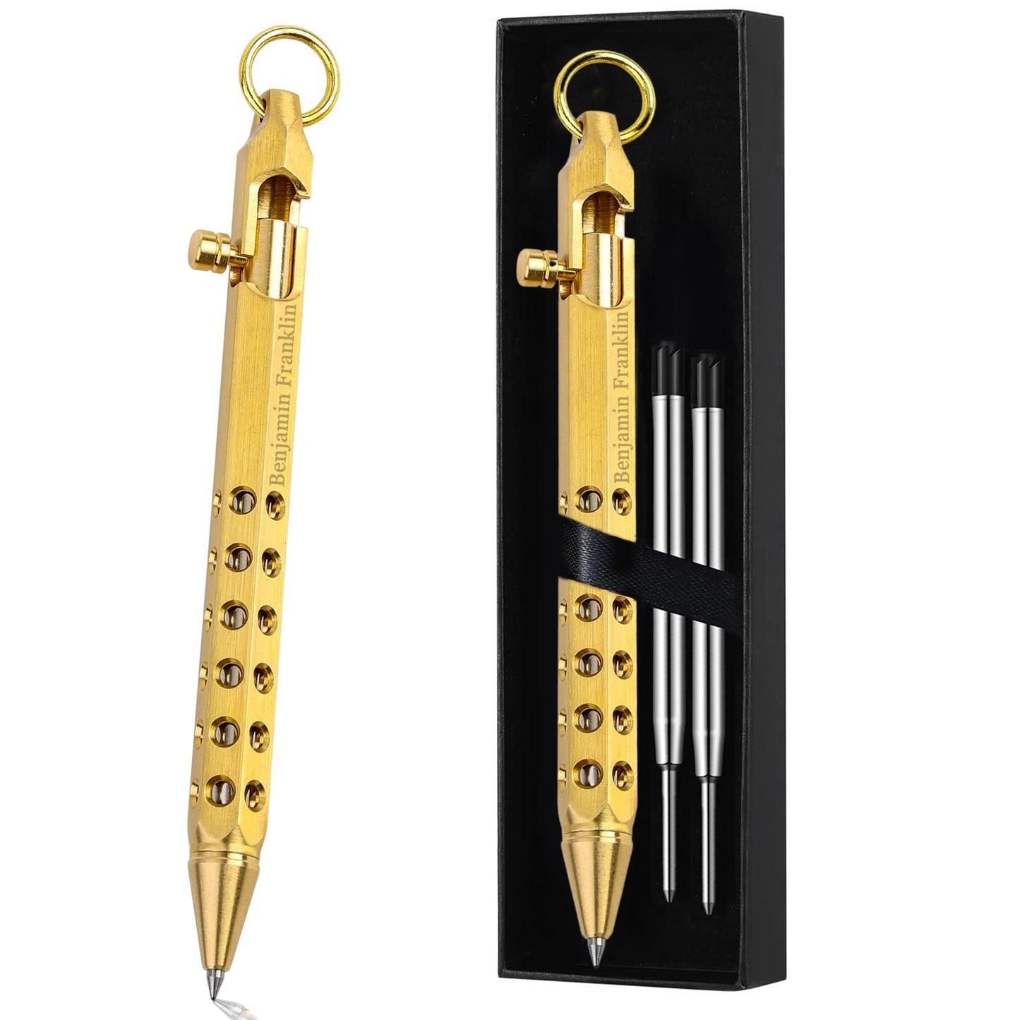 Blireana Personalized Bolt Action Pen Gift Set,Free Engraved Metal Ballpoint Pen with 2