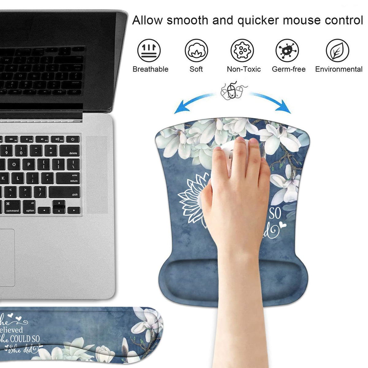 Keyboard Wrist Rest and Mouse Pad Wrist Support Set with Coasters, She Believed She Could So She