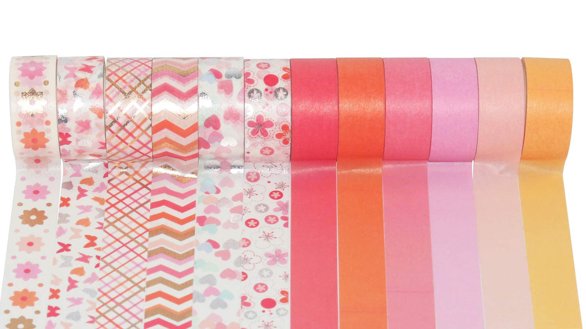 YUBBAEX 12 Rolls Pink Gold Washi Tape Set Masking Decorative Tapes (Pink Mix)