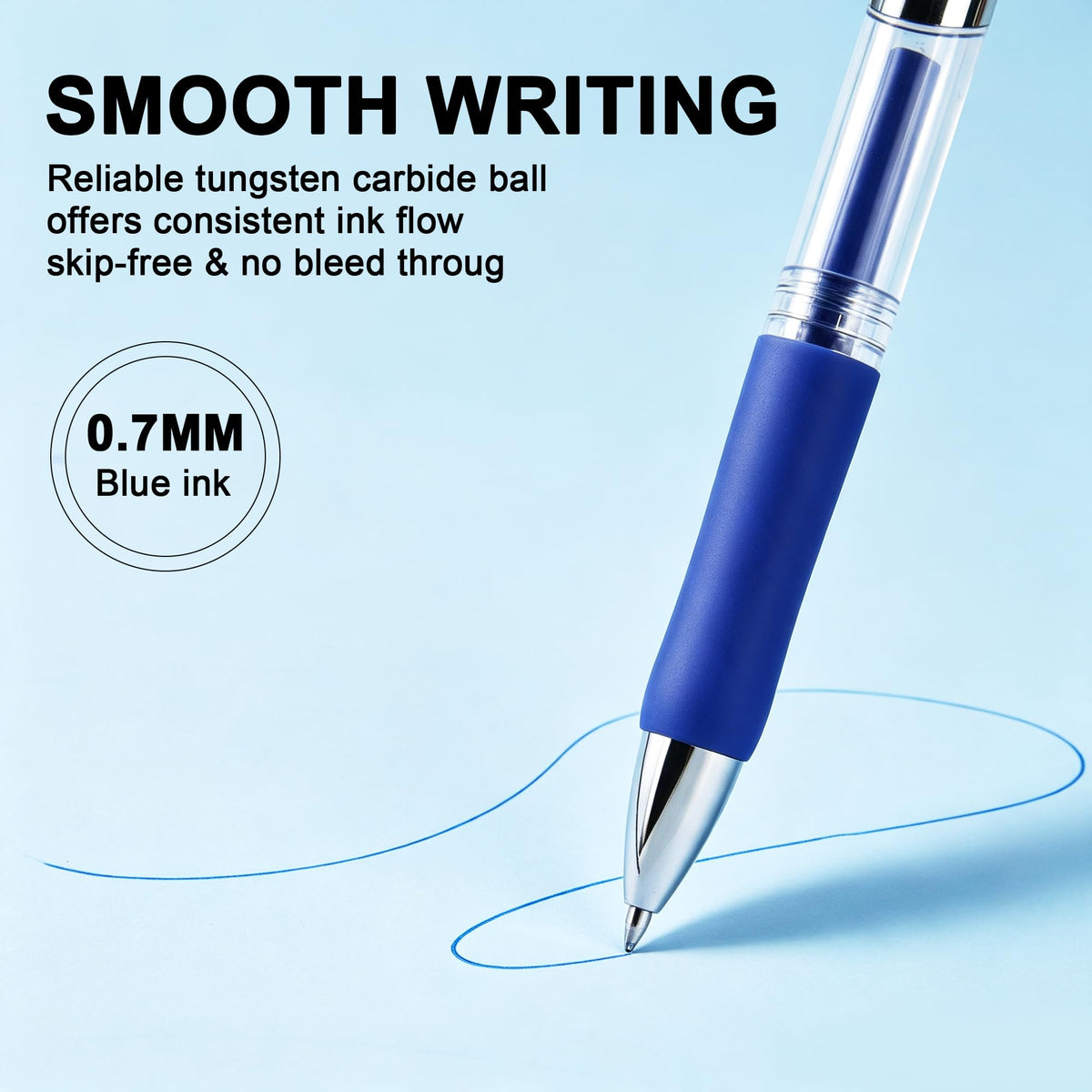 deli Gel Pens, 50 Pcs Pens Blue Ink, Retractable Medium Point Pen 0.7mm
