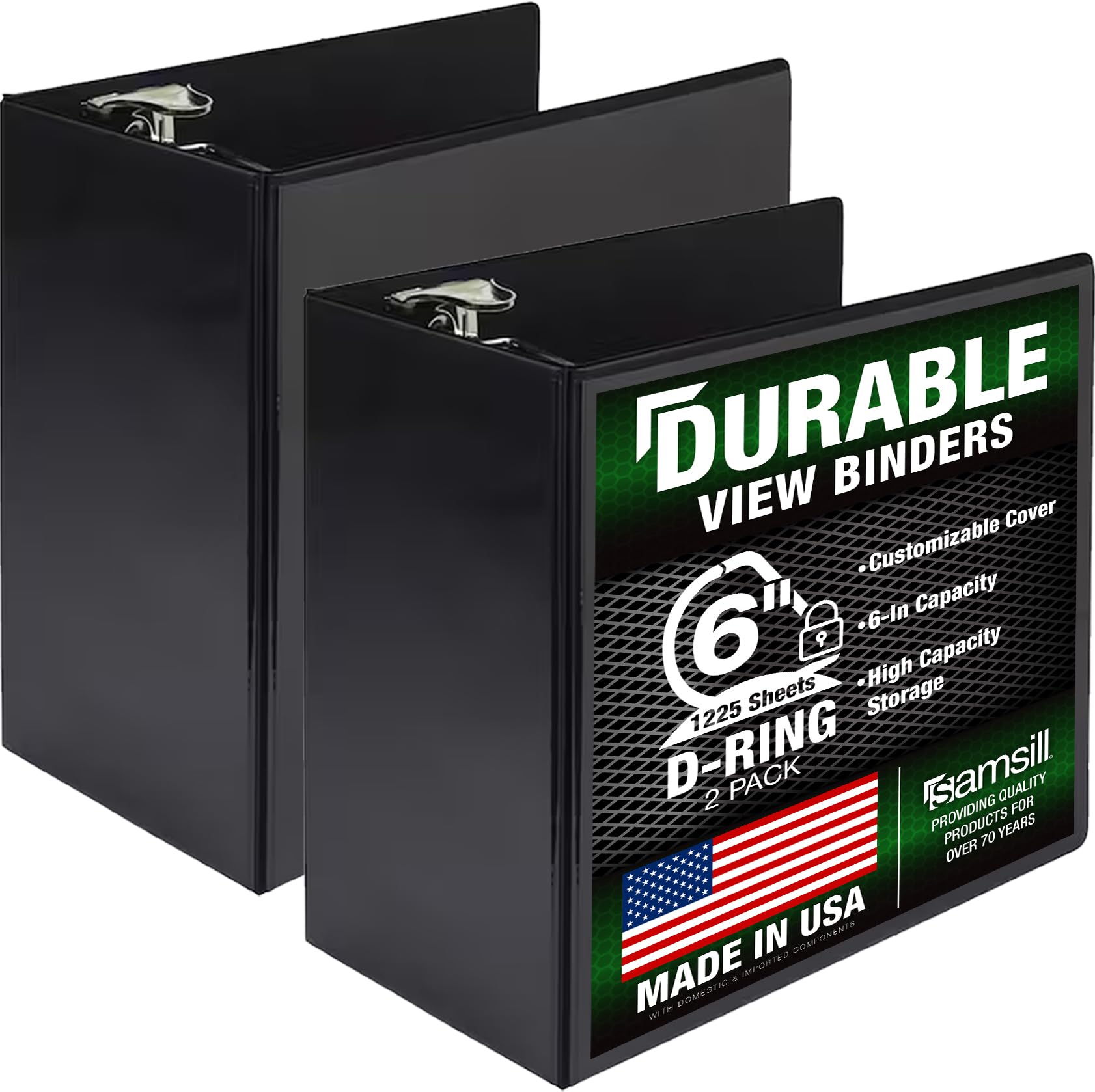Samsill Durable 6 inch 3 Ring Binder, Locking D Ring Binder, Customizable Clear View Cover, Black