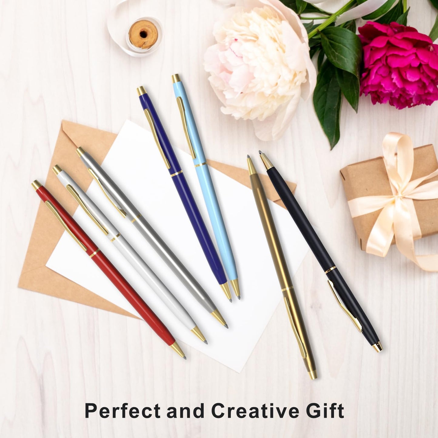 Cambond Slim Ballpoint Pens Bulk - Metal Black Pens Black Ink 1.0 mm
