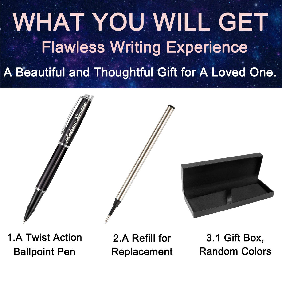 ABIsedrin Personalized Pens, Engraved Pen for Men, Custom Gel Ink Rollerball Pens，writing pen Gift