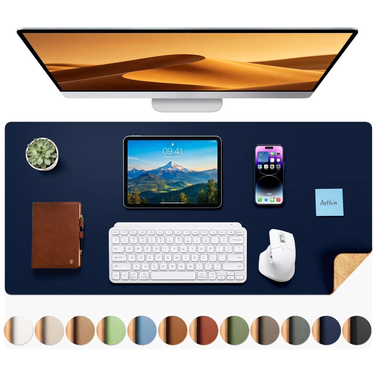 Aothia Dual-Sided Desk Mat, FSC Cork & PU Leather Desk Pad, Large Mouse Pad & Writing Surface for
