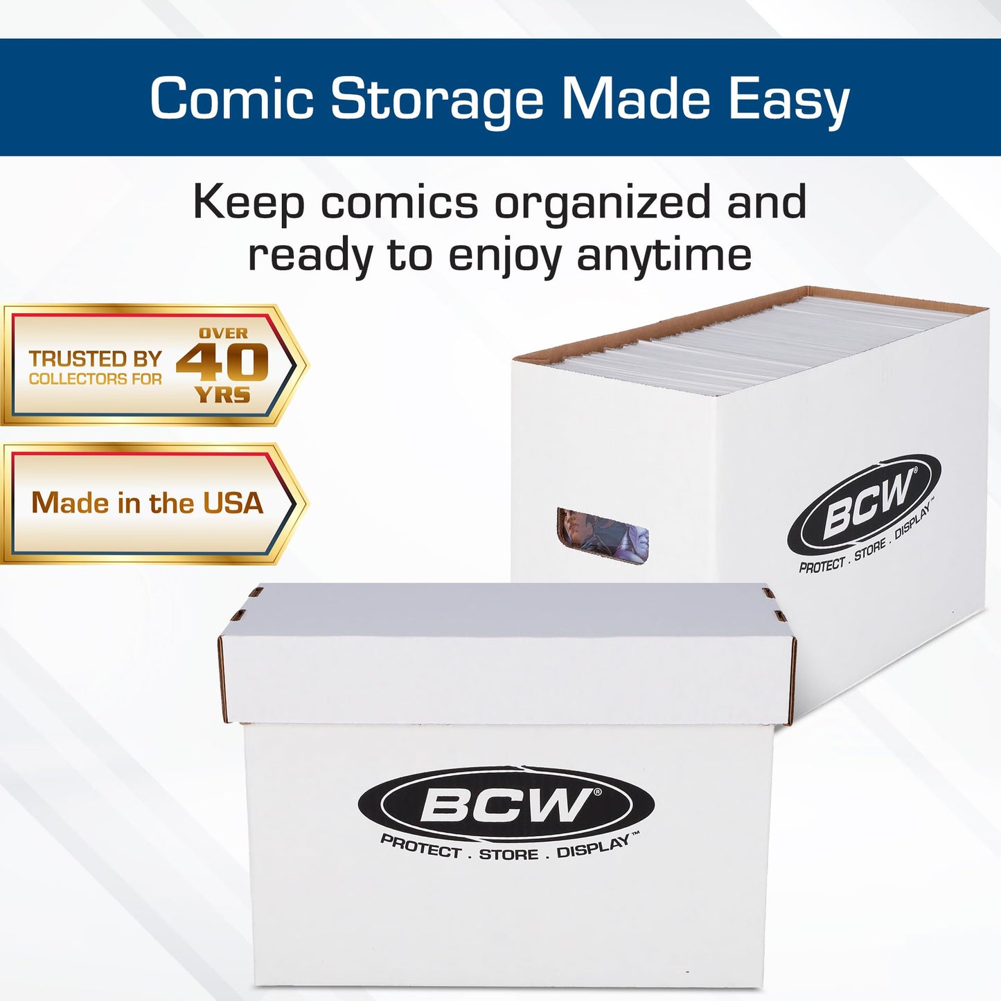 BCW Short Comic Storage Boxes, Holds 150-175 Comics Each, White, 3 Pack