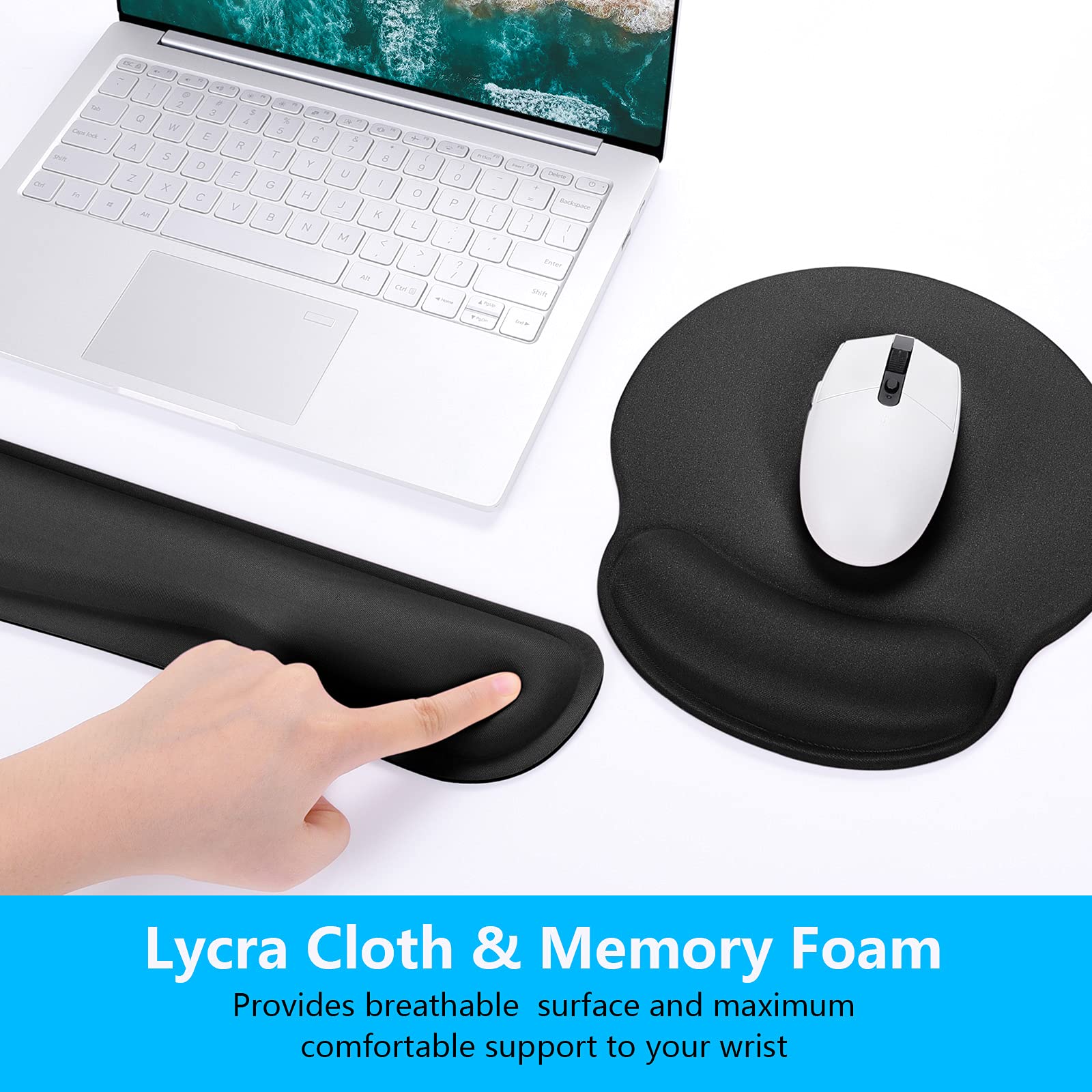Dapesuom Keyboard Wrist Rest and Mouse Pad with Wrist Support, Memory Foam Cushion for Keyboard and