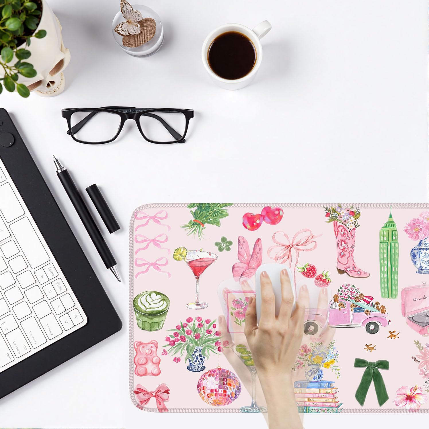 Pink Pastel Floral Desk Mat Cute Kawaii Retro Vintage XXL Large Mouse Pad Flower Desk Pad Mat