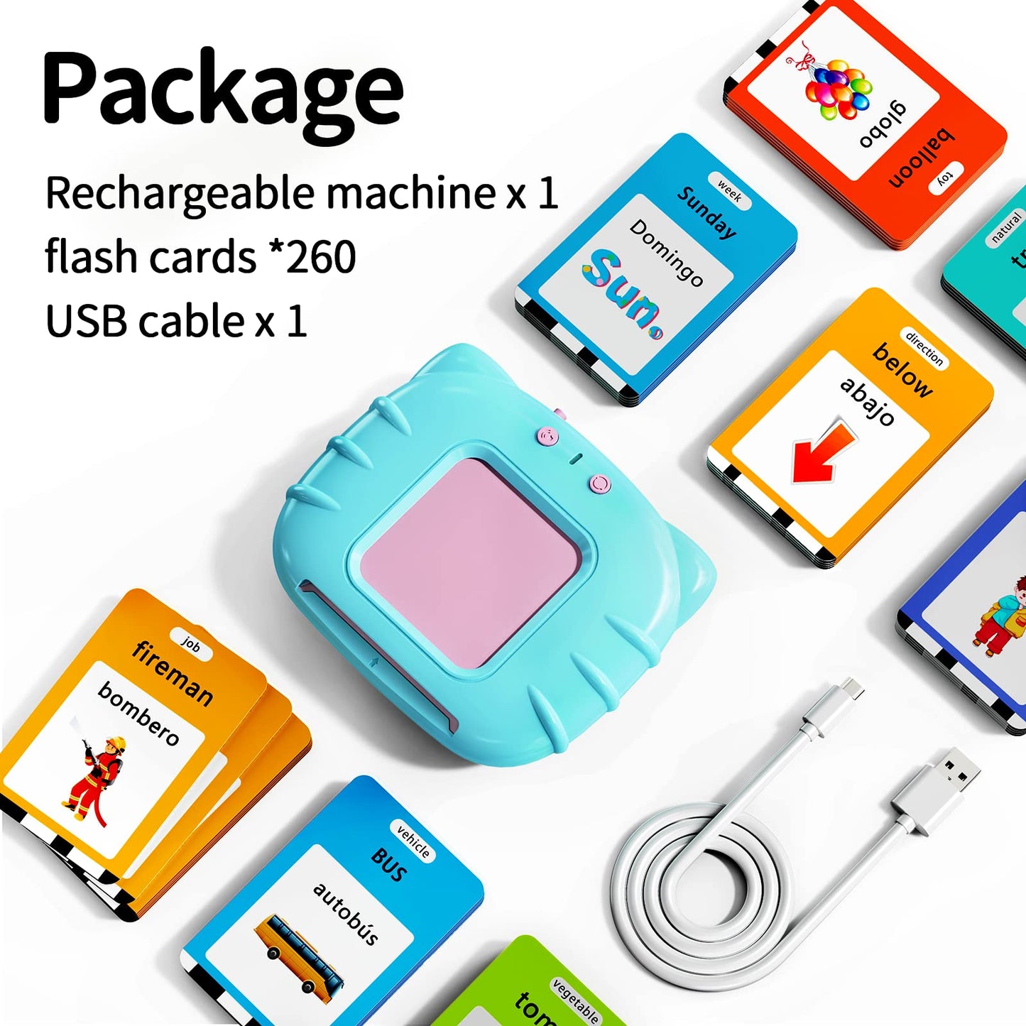 Lapare Spanish and English Bilingual Audible Flash Cards Toy with Music, Learn Spanish and English