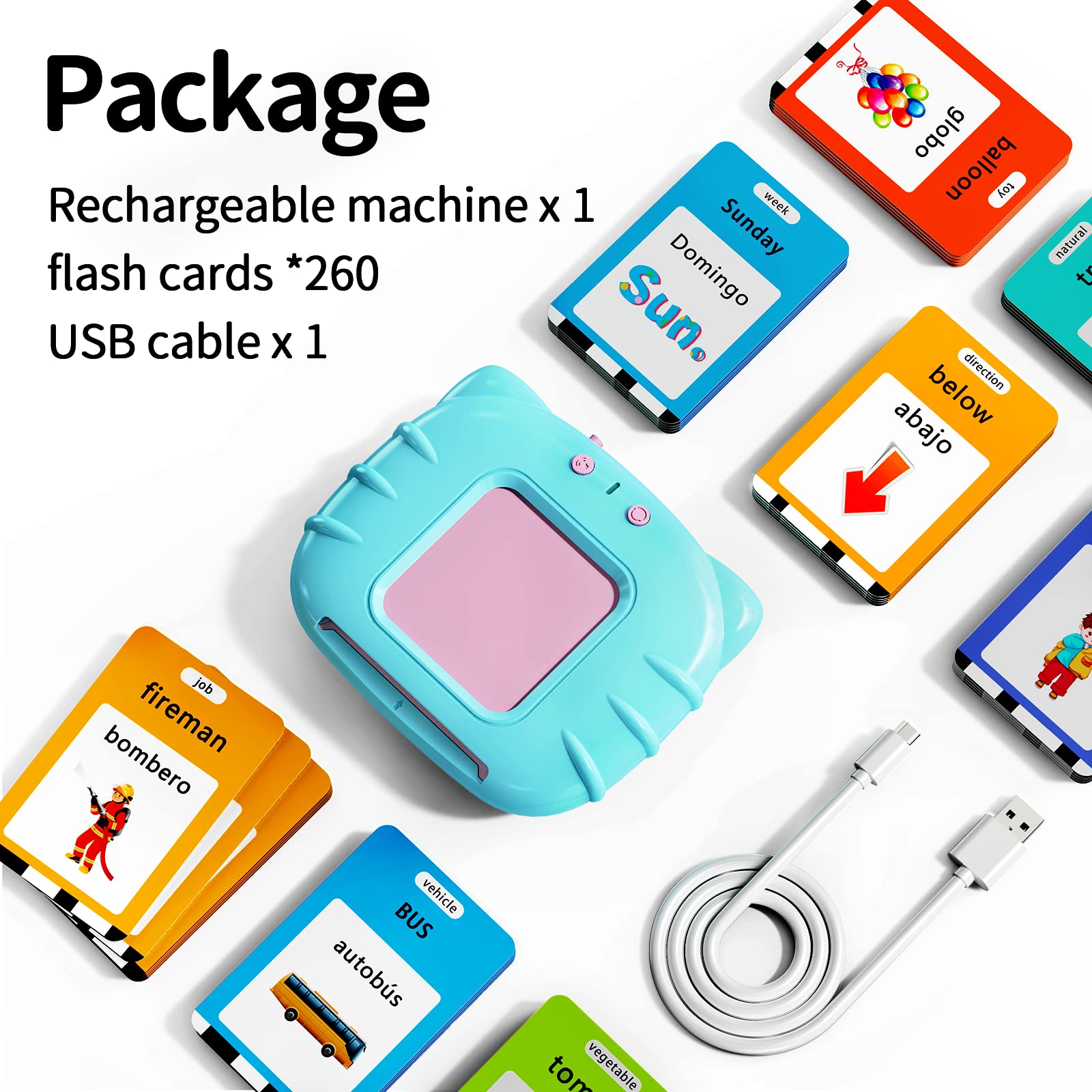 Lapare Spanish and English Bilingual Audible Flash Cards Toy with Music, Learn Spanish and English