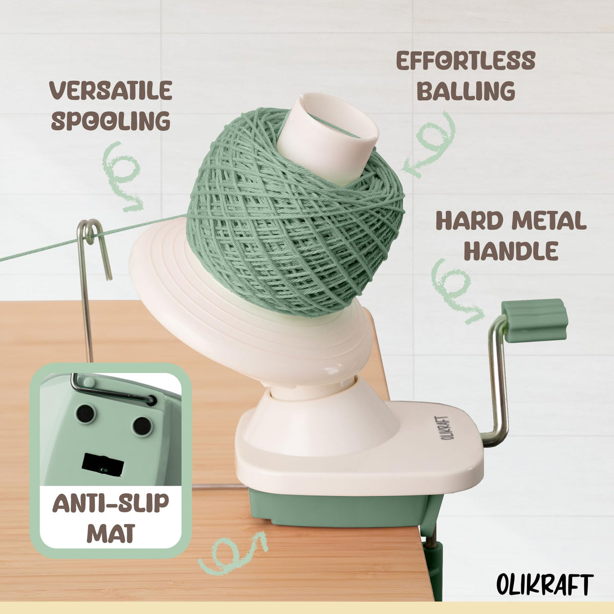 Olikraft Manual Yarn Ball Winder (Smoke Green)