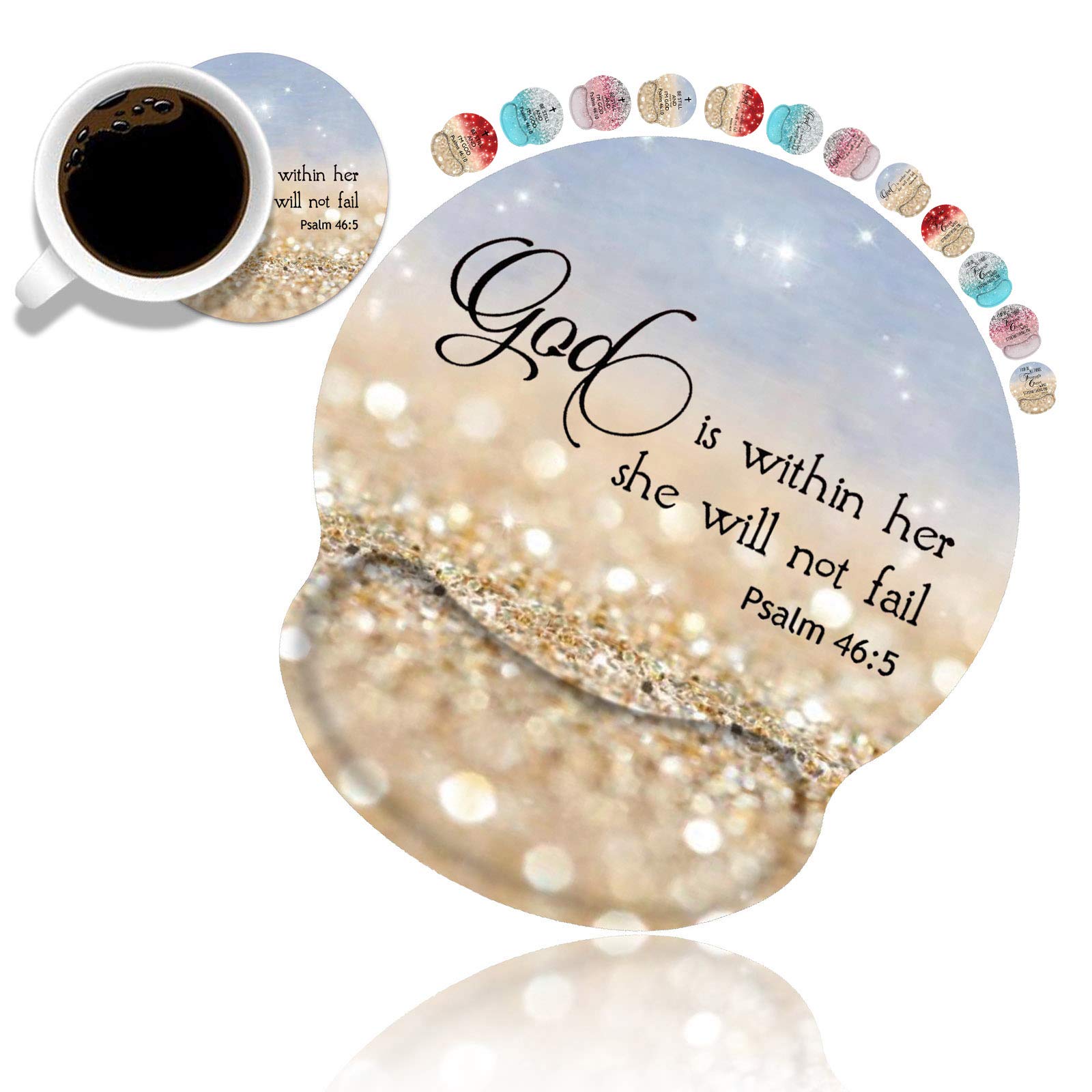 Ergonomic Mouse Pad Wrist Support and Coasters Set, Cute Wrist Rest Pad with Non-Slip PU Base for